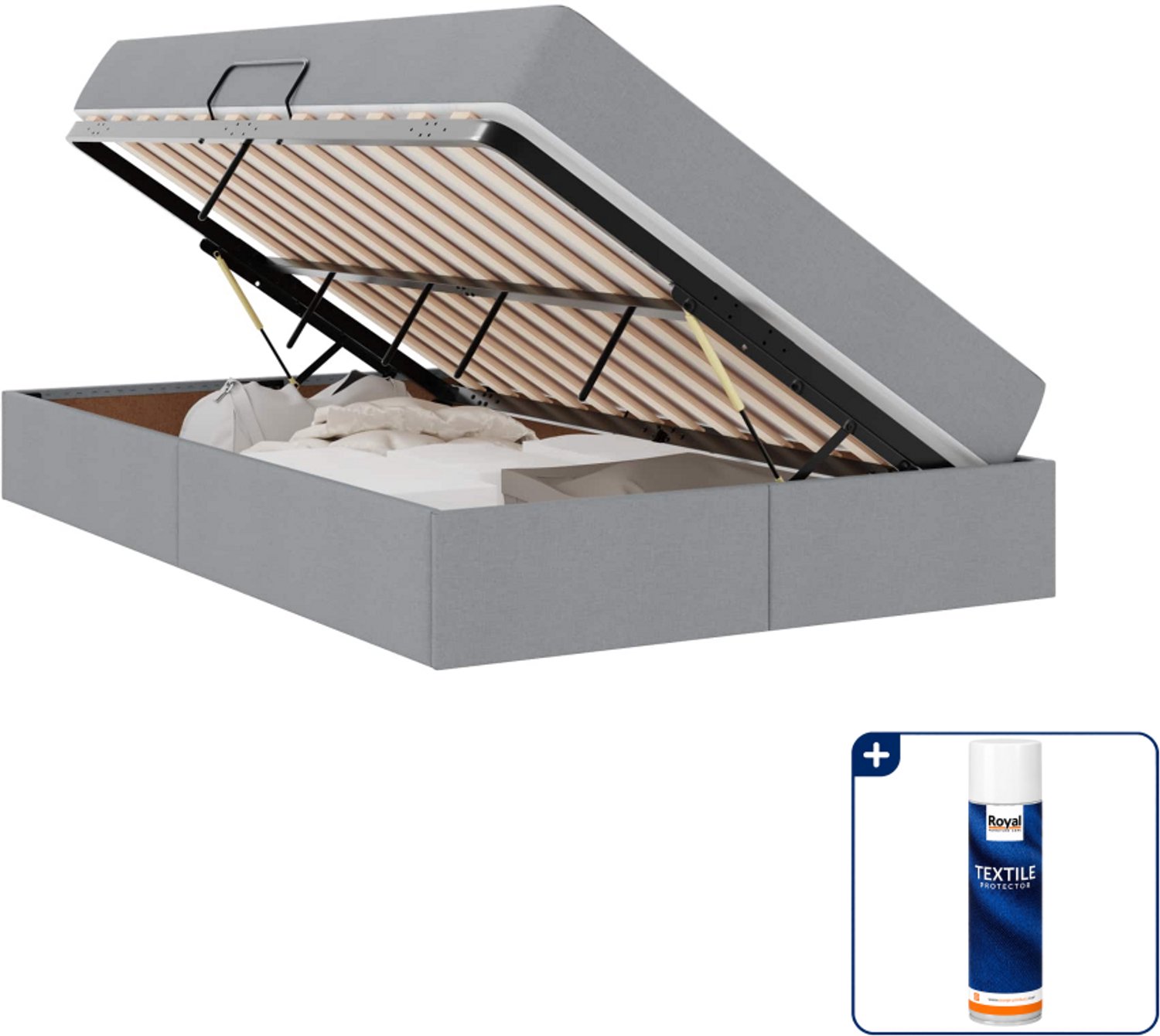 vidaXL opbergbed met matras - 120 x 200 cm - metaal - lichtgrijs - Inclusief textielbeschermer 500 ml Zwart