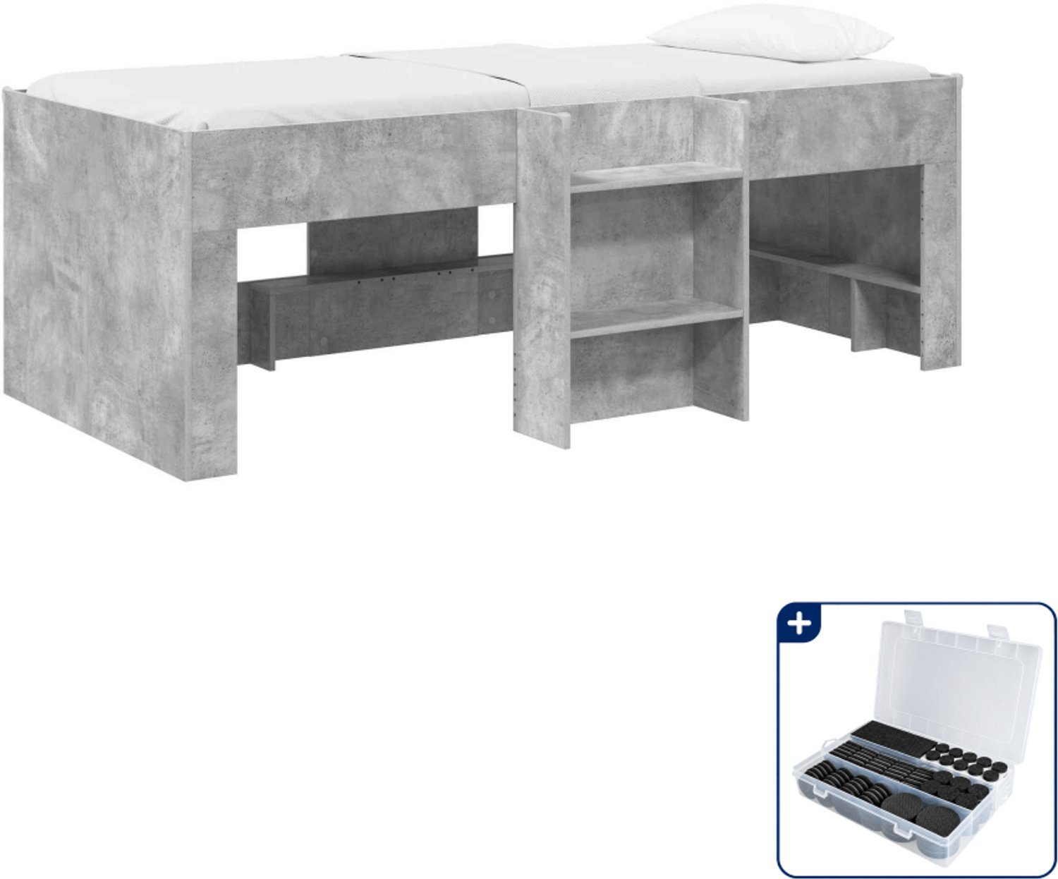vidaXL kinder hoogslaper - 80 x 200 cm - bewerkt hout - betongrijs - Inclusief antikrasvilt 177-delig