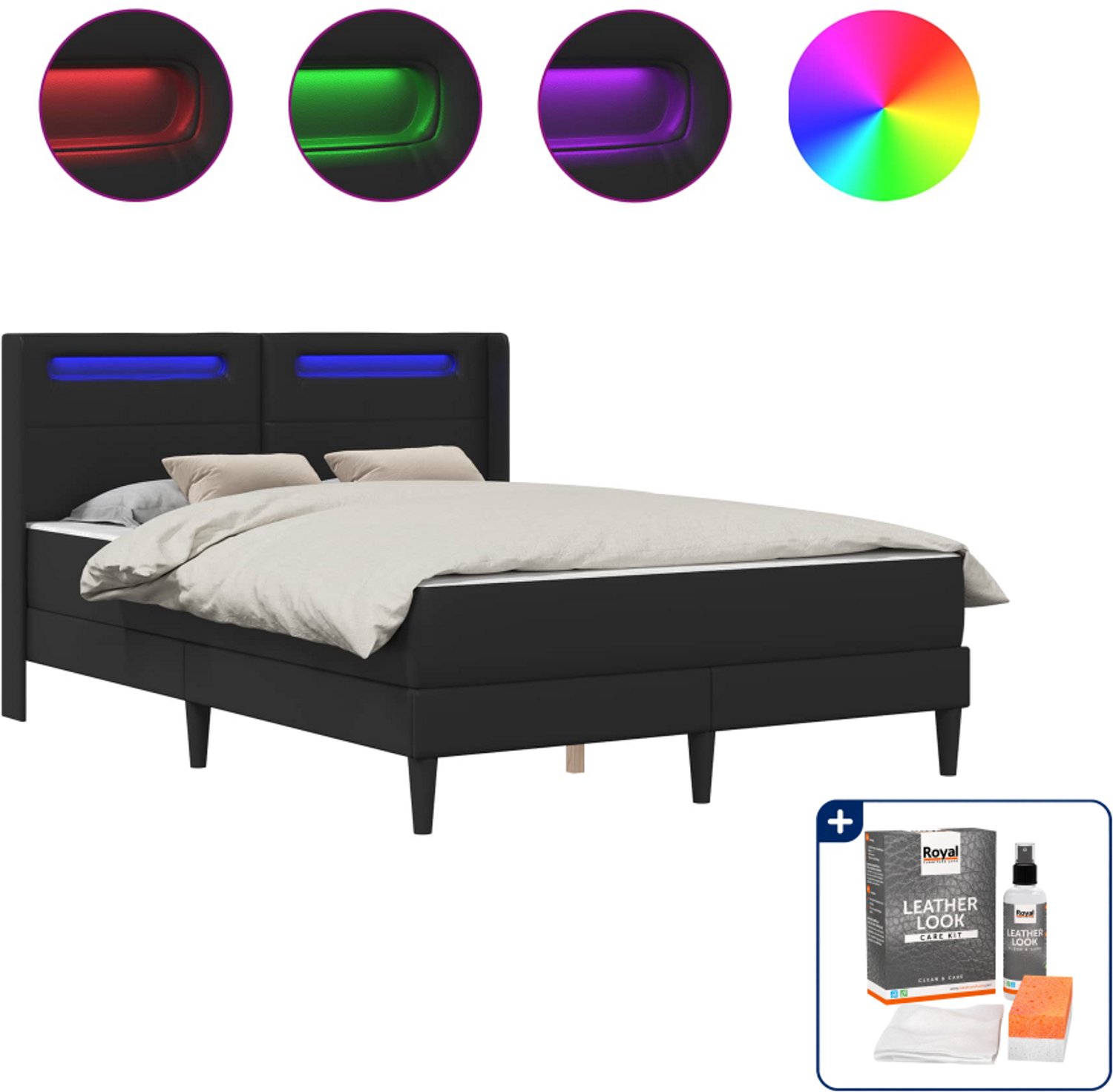 vidaXL bed met matras - 140 x 190 cm - kunstleer - zwart - Inclusief onderhoudsset voor kunstleer 150 ml