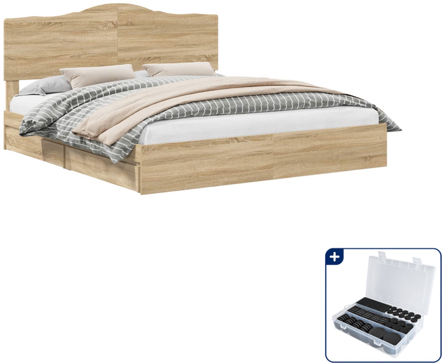 vidaXL bedframe - Kingsize - 180 x 200 cm - bewerkt hout - sonoma eiken - Inclusief antikrasvilt 177-delig Bruin