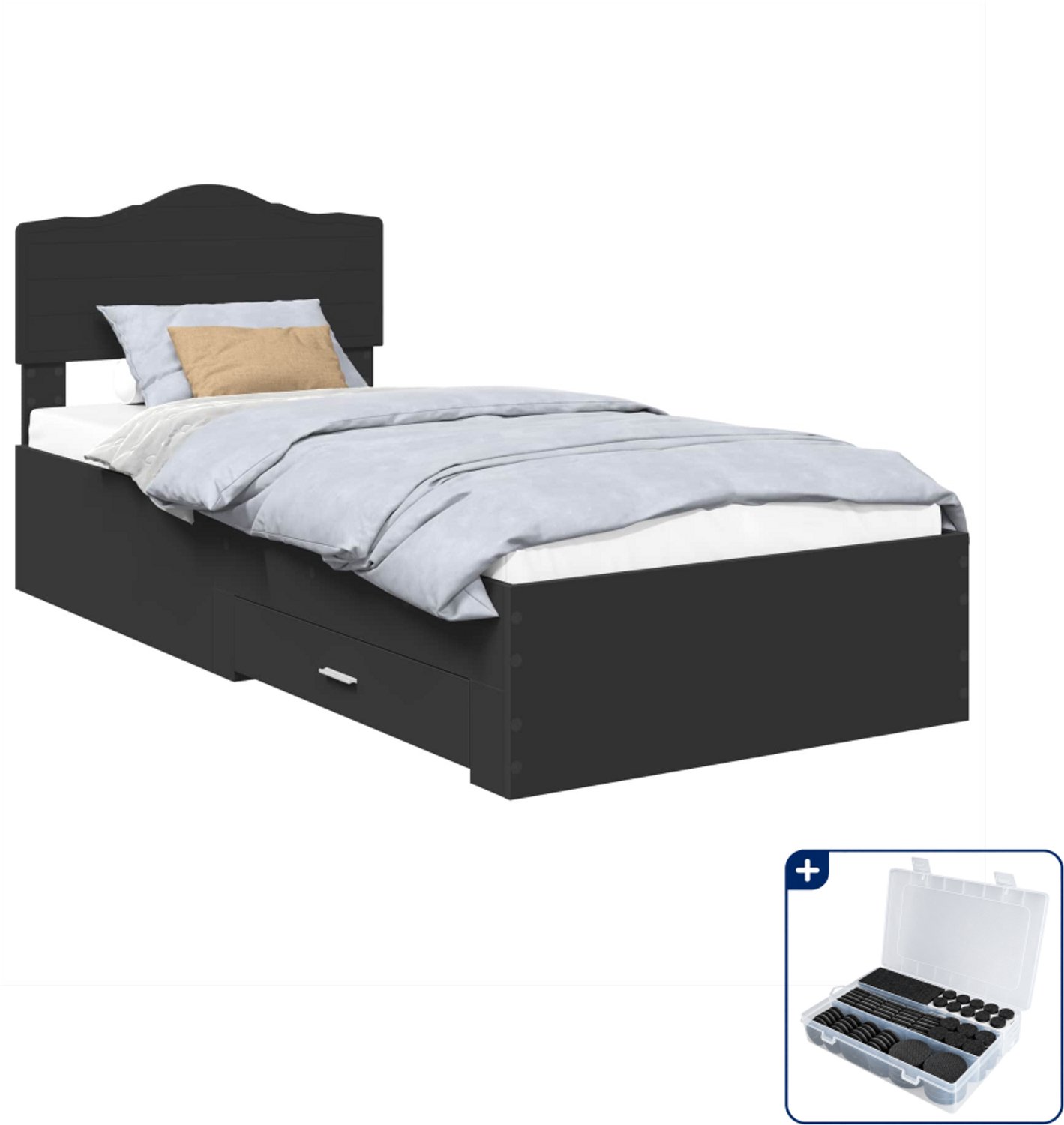 vidaXL bedframe - 100 x 200 cm - bewerkt hout - zwart - Inclusief antikrasvilt 177-delig