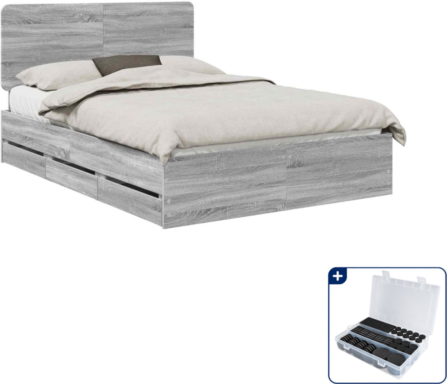 vidaXL Bedframe met 6 laden - 150 x 200 cm - bewerkt hout - grijs sonoma - Inclusief antikrasvilt 177-delig