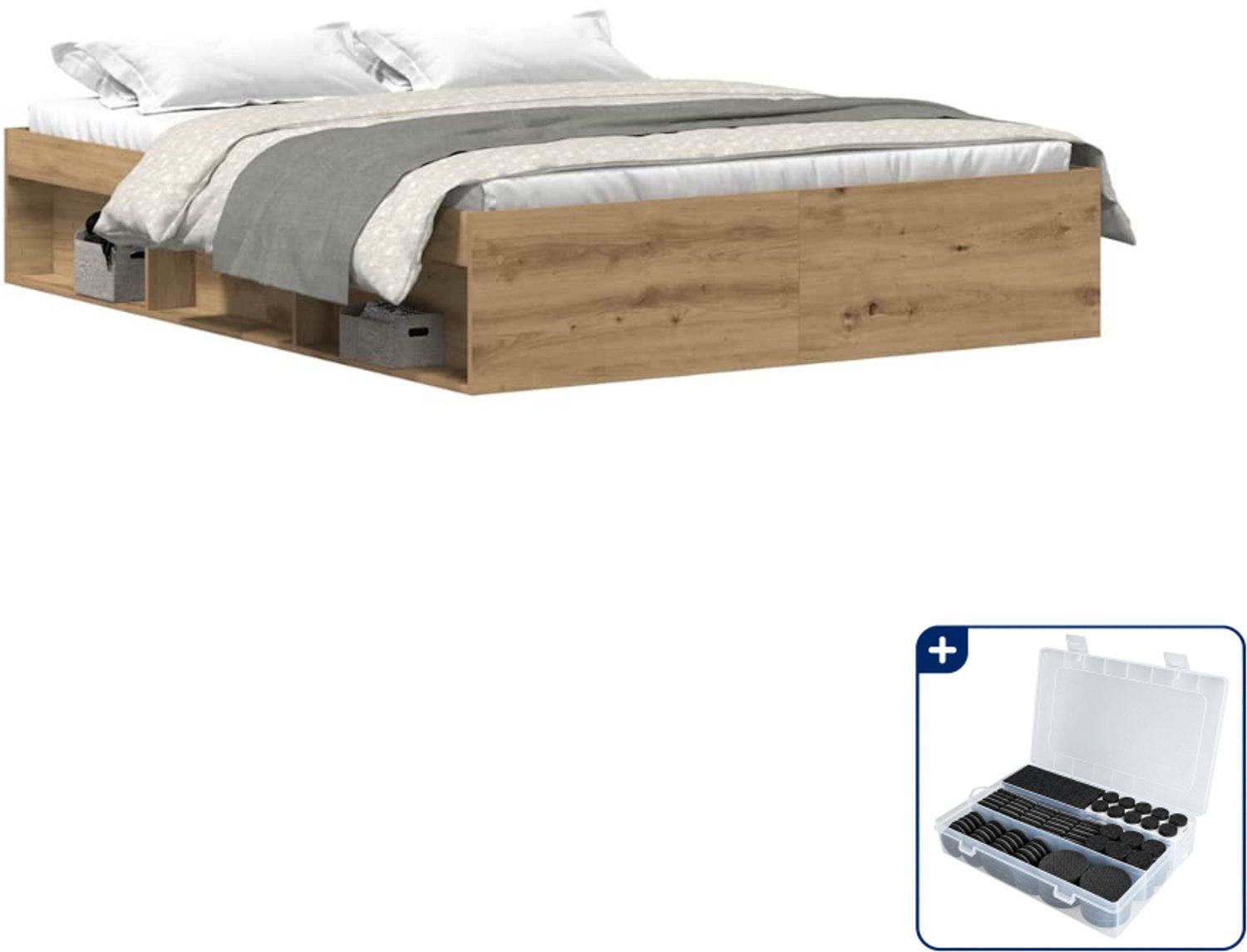 vidaXL bedframe - 150 x 200 cm - bewerkt hout - artisan eiken - Inclusief antikrasvilt 177-delig