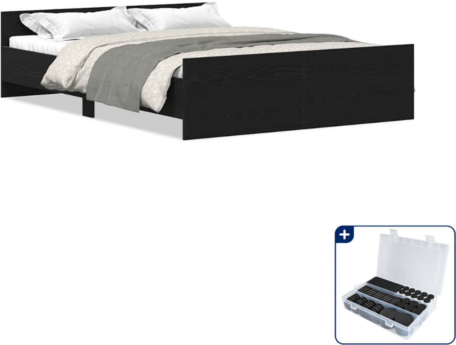 vidaXL bedframe - 120 x 200 cm - bewerkt hout - zwart eiken - Inclusief antikrasvilt 177-delig Bruin
