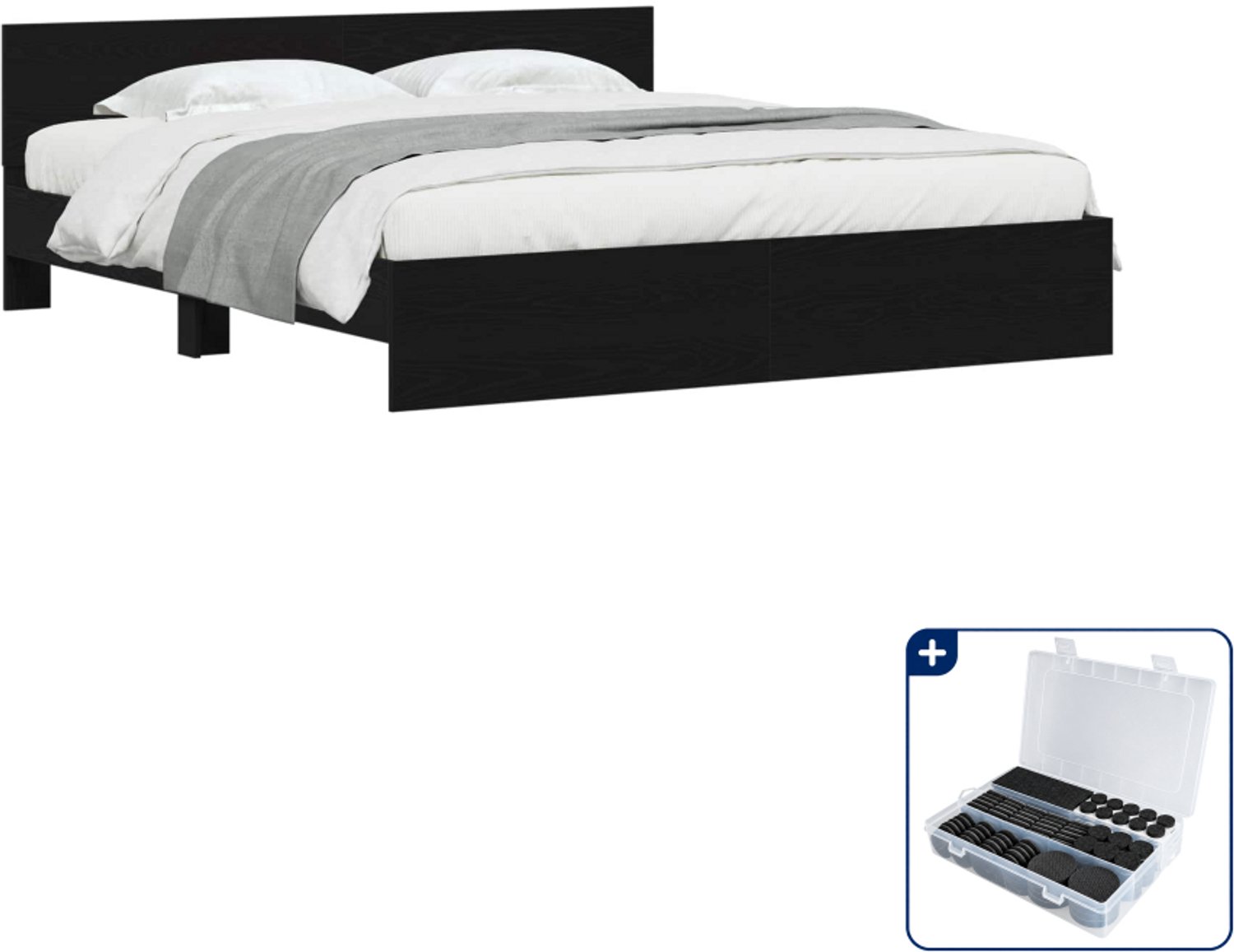 vidaXL bedframe Kingsize - 180 x 200 cm - bewerkt hout - zwart eiken - Inclusief antikrasvilt 177-delig Blauw