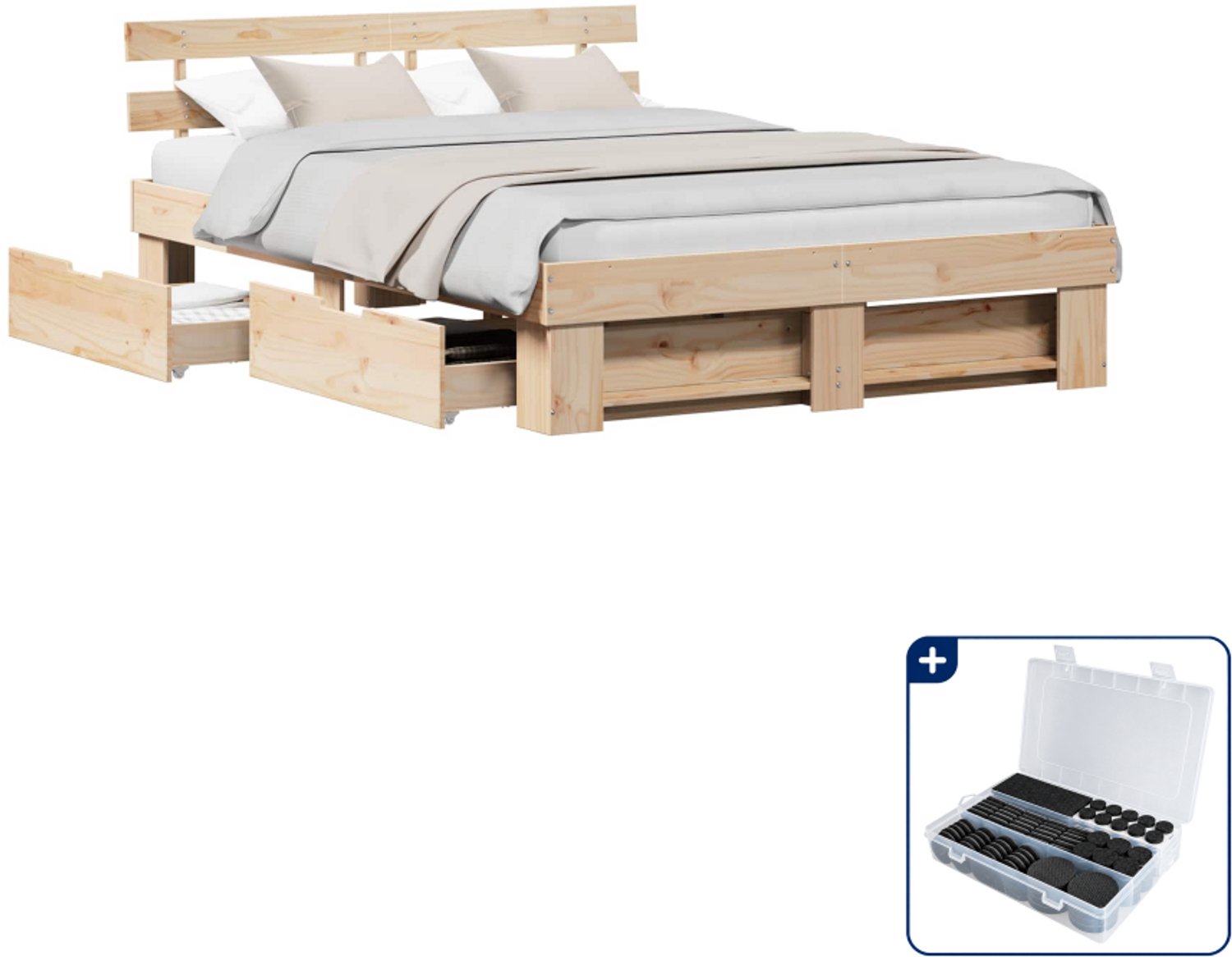 vidaXL bedframe met hoofdeinde - Queensize - 160 x 200 cm - bruin - Inclusief antikrasvilt 177-delig Geel