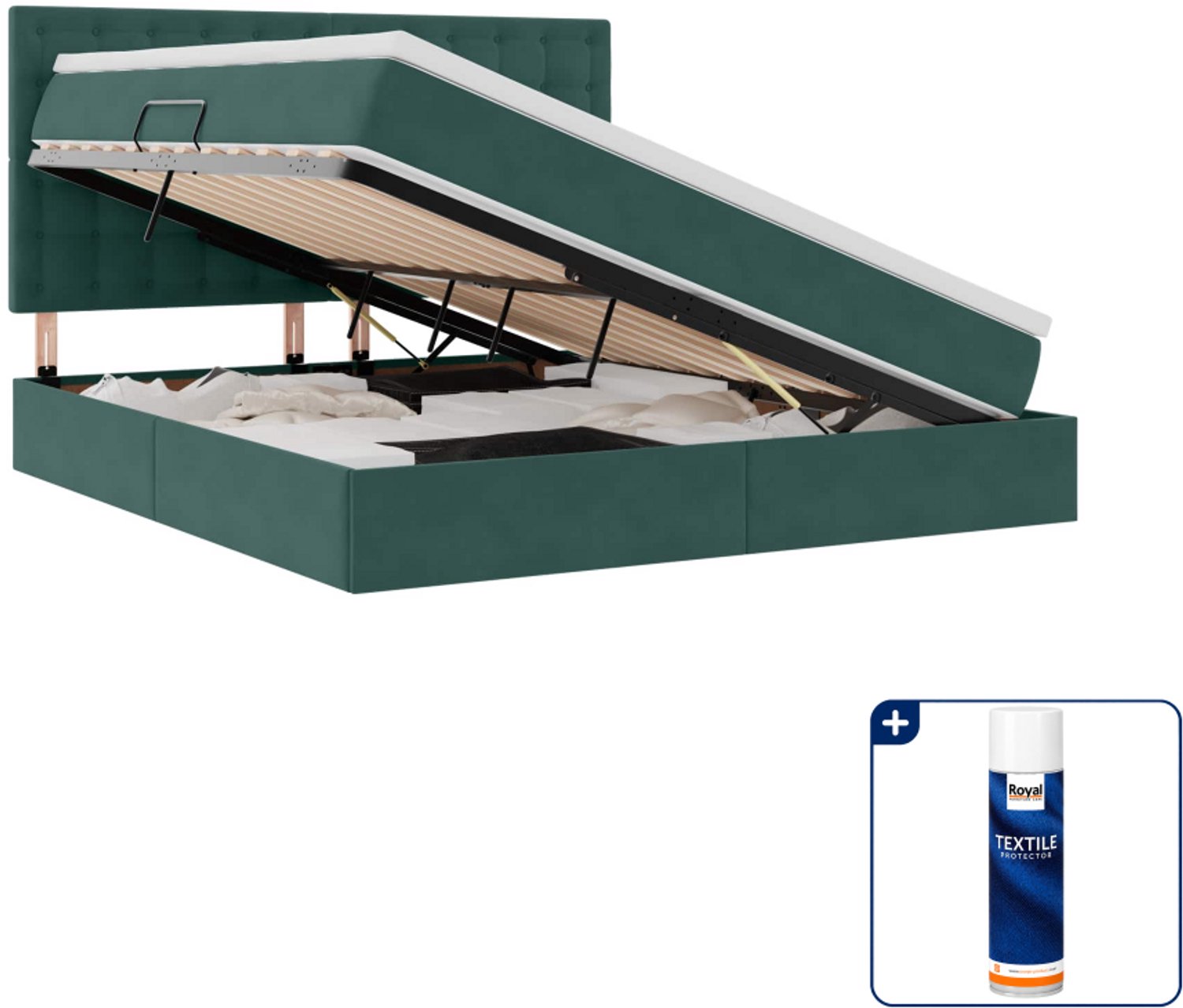 vidaXL Kingsize opslagbed met matras - 180 x 200 cm - donkergroen - Inclusief textielbeschermer 500 ml Crème