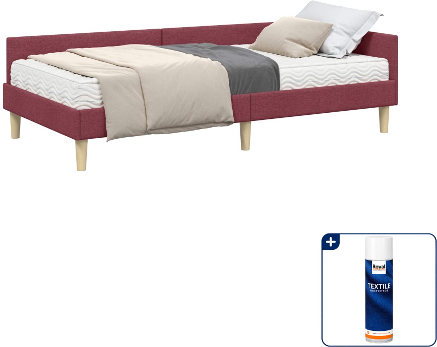 vidaXL hoekbed met matras - 90 x 200 cm - stof - wijnrood - Inclusief textielbeschermer 500 ml