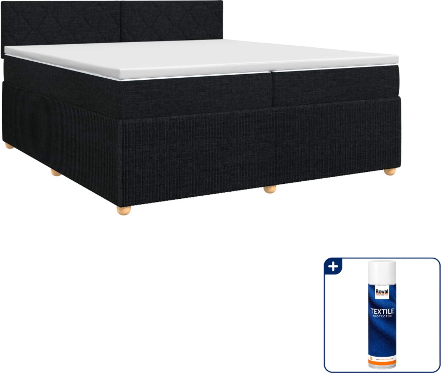 vidaXL Super kingsize boxspringbed - 200 x 200 cm - zwart - Inclusief textielbeschermer 500 ml