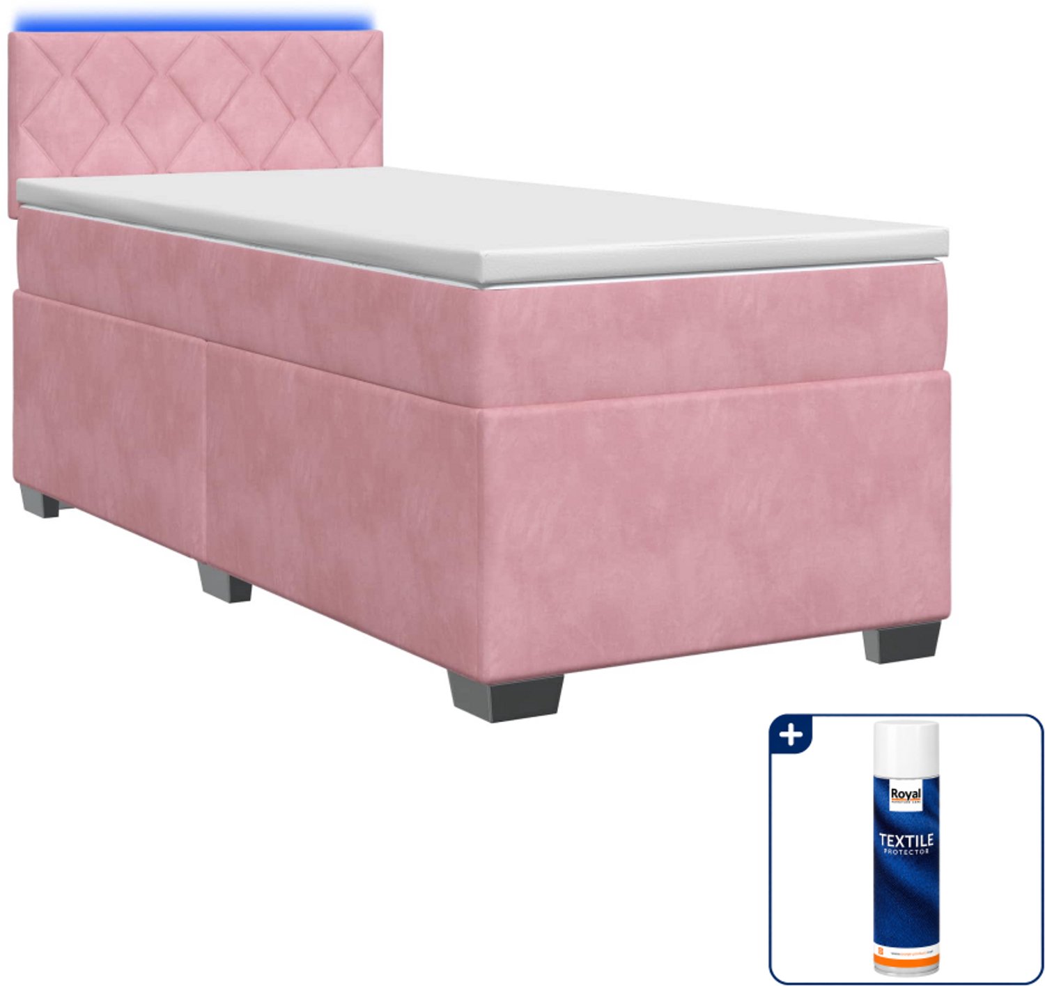 vidaXL boxspring bed met matras en led - 90 x 200 cm - roze - fluweel - Inclusief textielbeschermer 500 ml