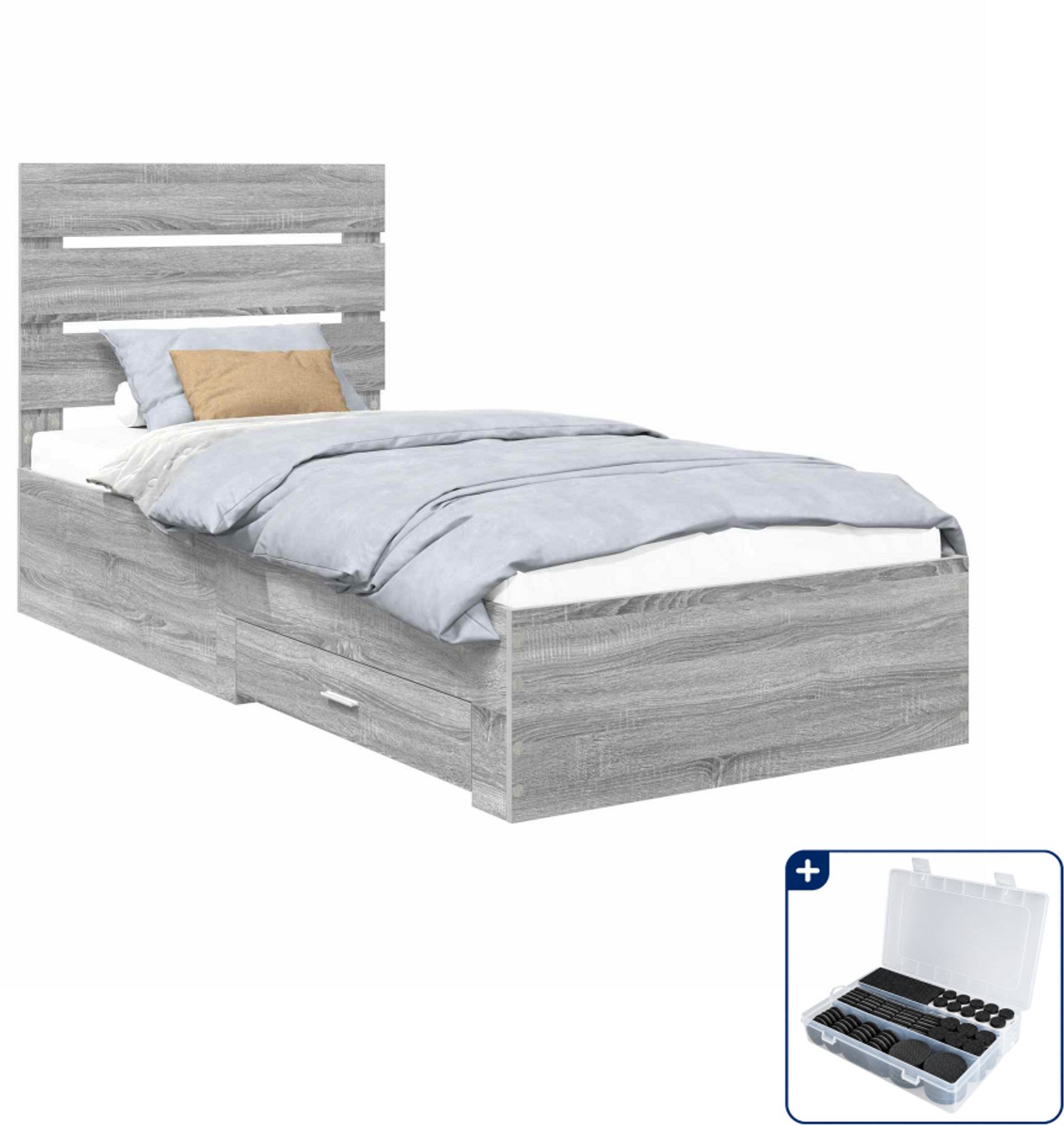 vidaXL bedframe met lade - 90 x 200 cm - bewerkt hout - grijs sonoma - Inclusief antikrasvilt 177-delig