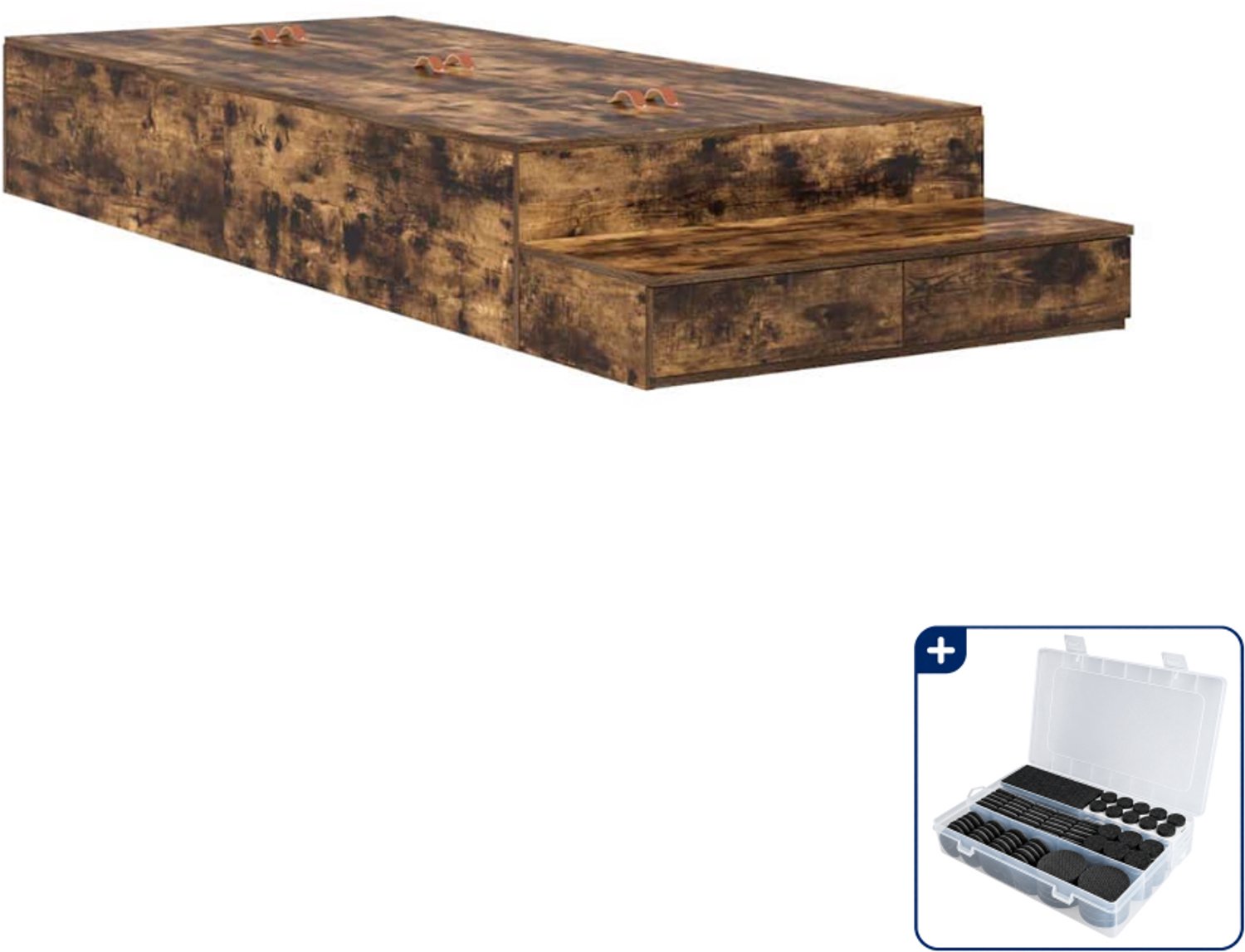 vidaXL opbergbedframe - 80 x 200 cm - bewerkt hout - gerookt eiken - Inclusief antikrasvilt 177-delig Bruin