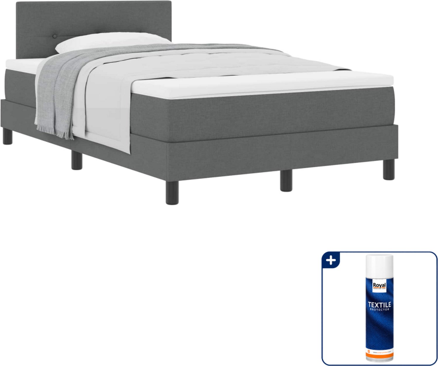 vidaXL Boxspringbed - 120 x 190 cm - donkergrijs - Inclusief textielbeschermer 500 ml