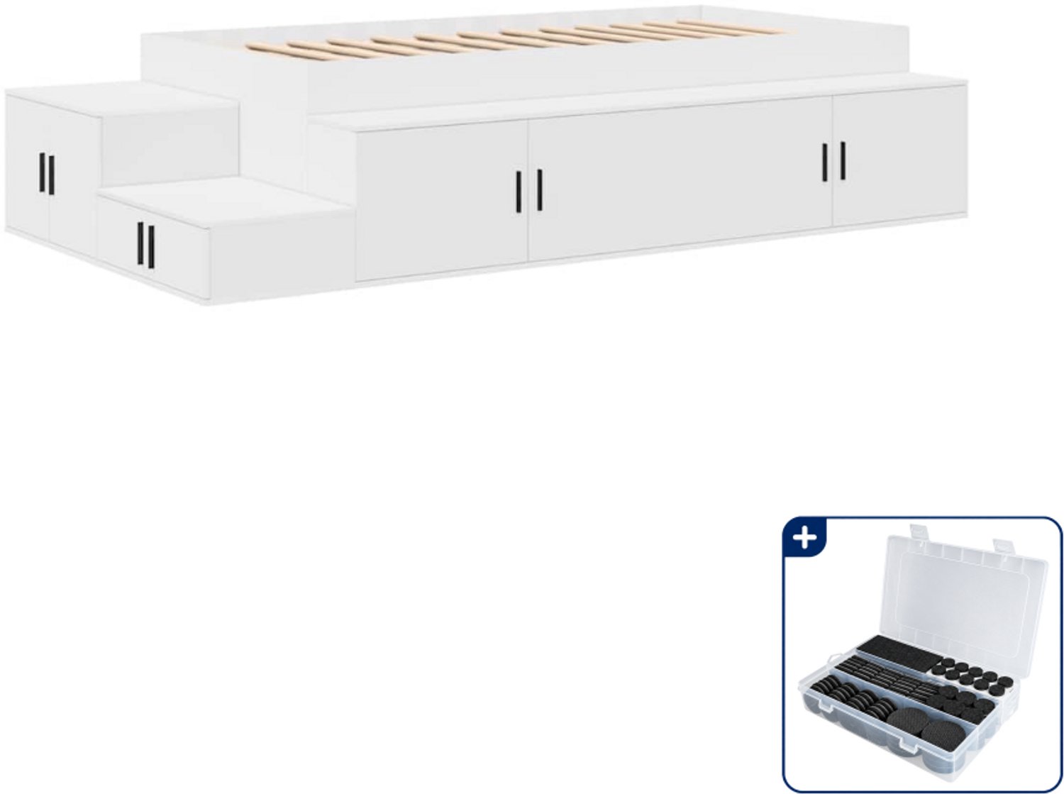 vidaXL opbergbedframe - 70 x 190 cm - bewerkt hout - wit - Inclusief antikrasvilt 177-delig