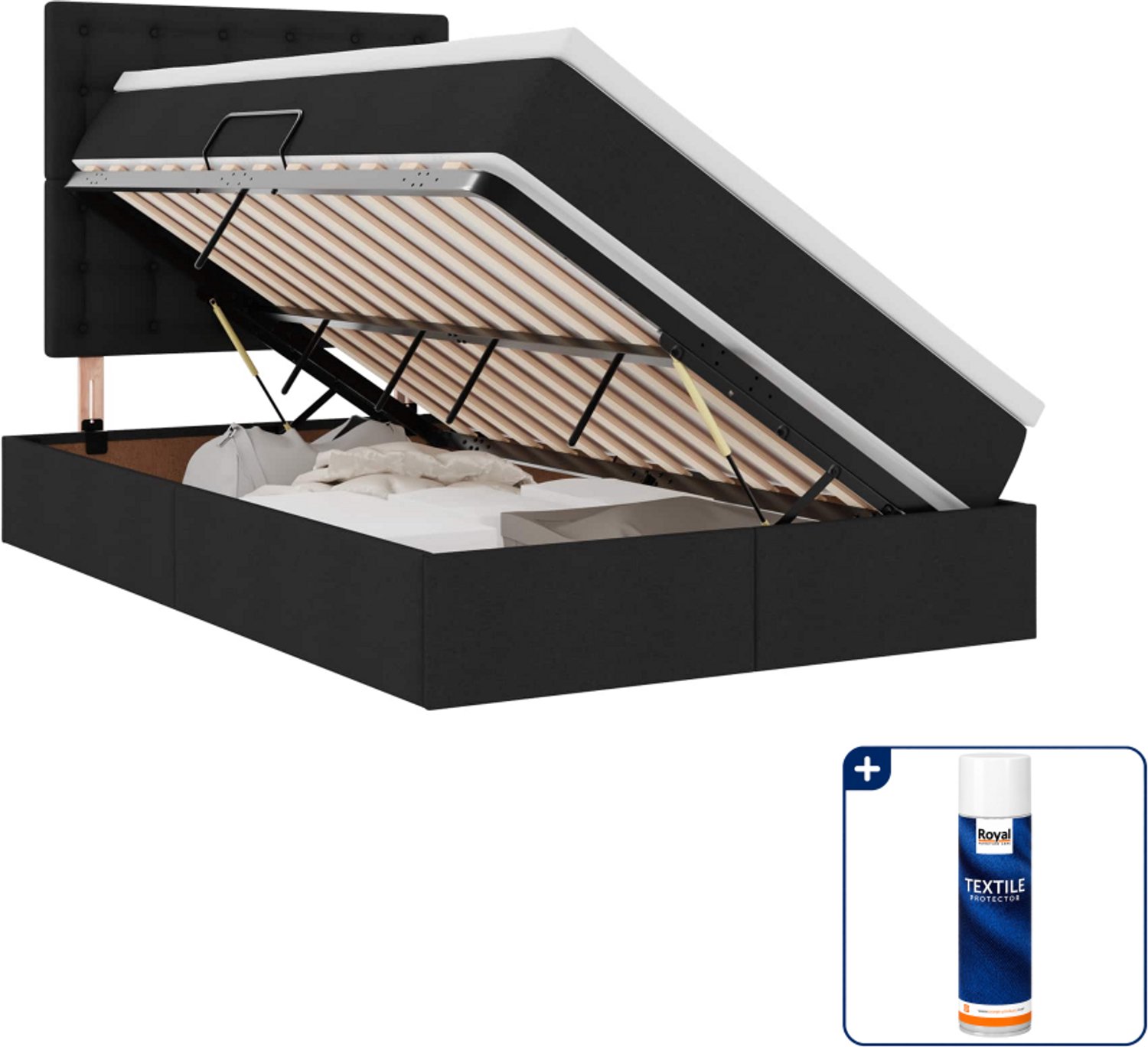 vidaXL Opbergbed met matras - 120 x 200 cm - kunstleer - zwart - Inclusief textielbeschermer 500 ml