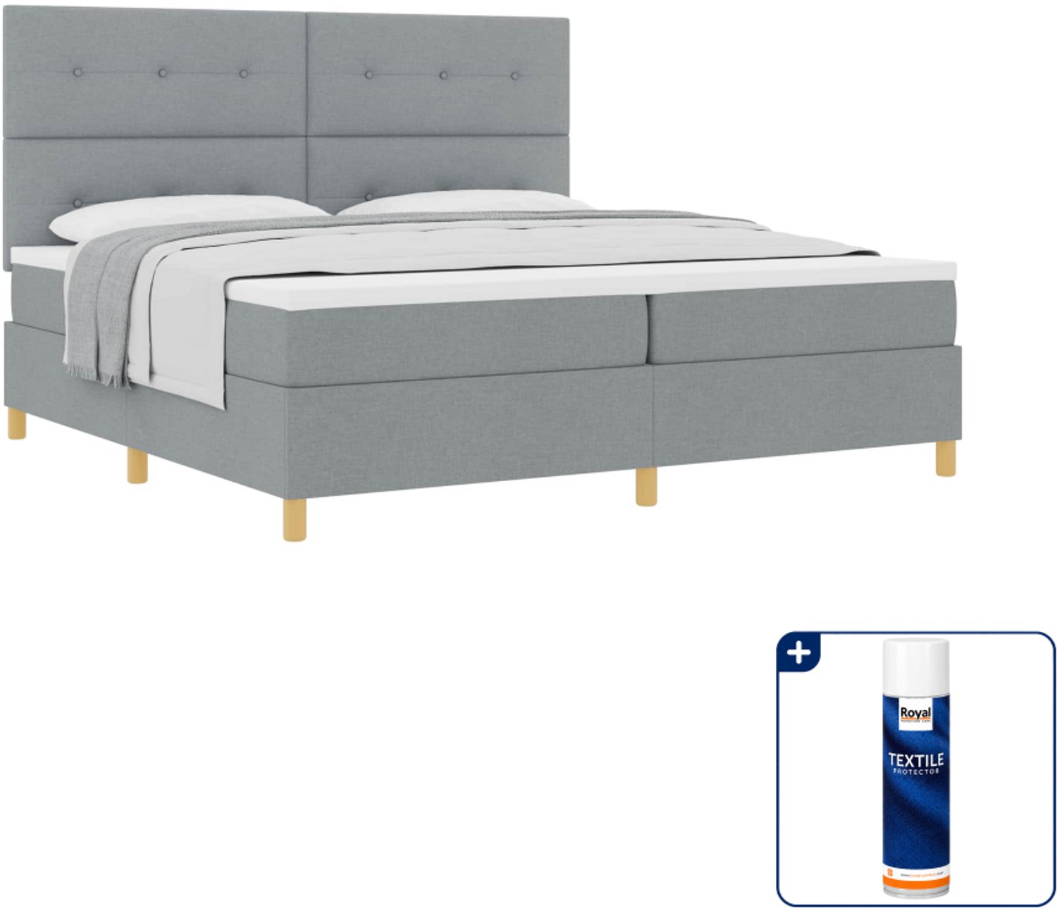 vidaXL boxspringbed - Super kingsize - 200 x 200 cm - lichtgrijs - Inclusief textielbeschermer 500 ml