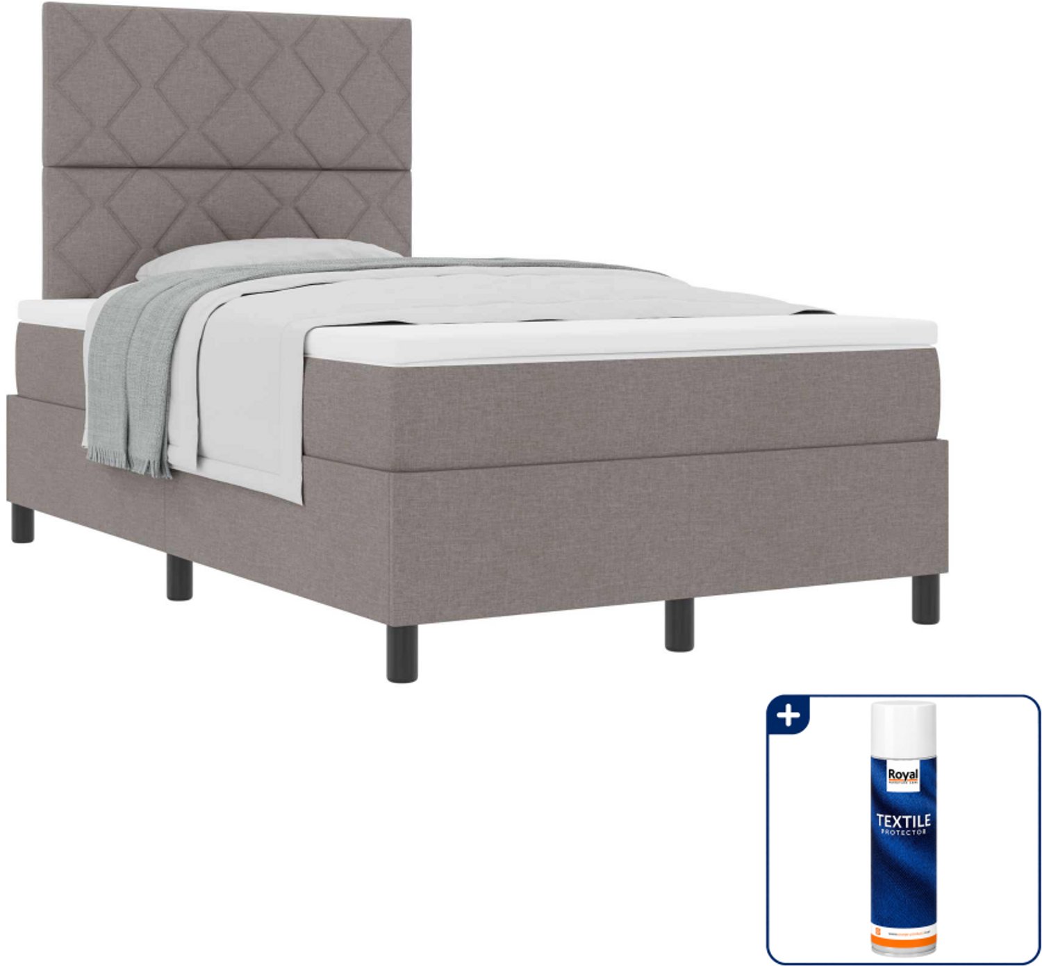 vidaXL boxspringbed - 120 x 200 cm - stof - taupe - Inclusief textielbeschermer 500 ml