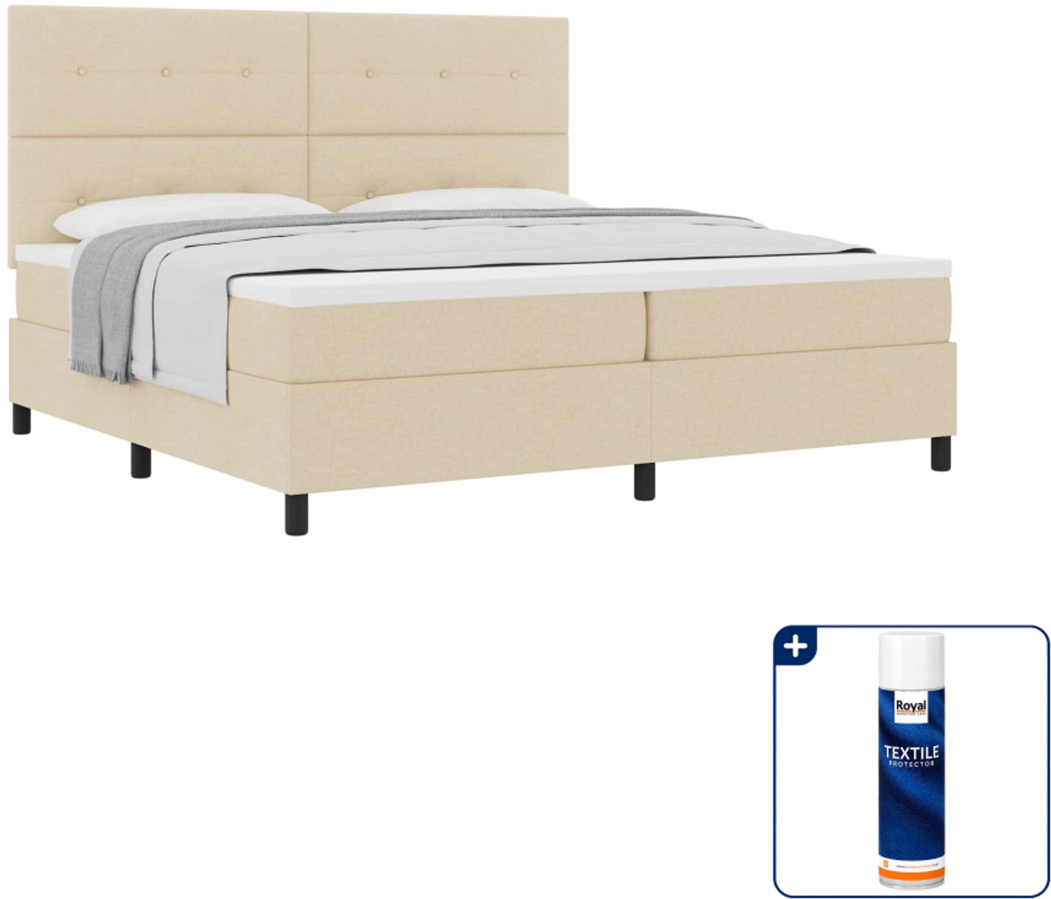 vidaXL Super kingsize boxspringbed - 200 x 200 cm - crème - Inclusief textielbeschermer 500 ml