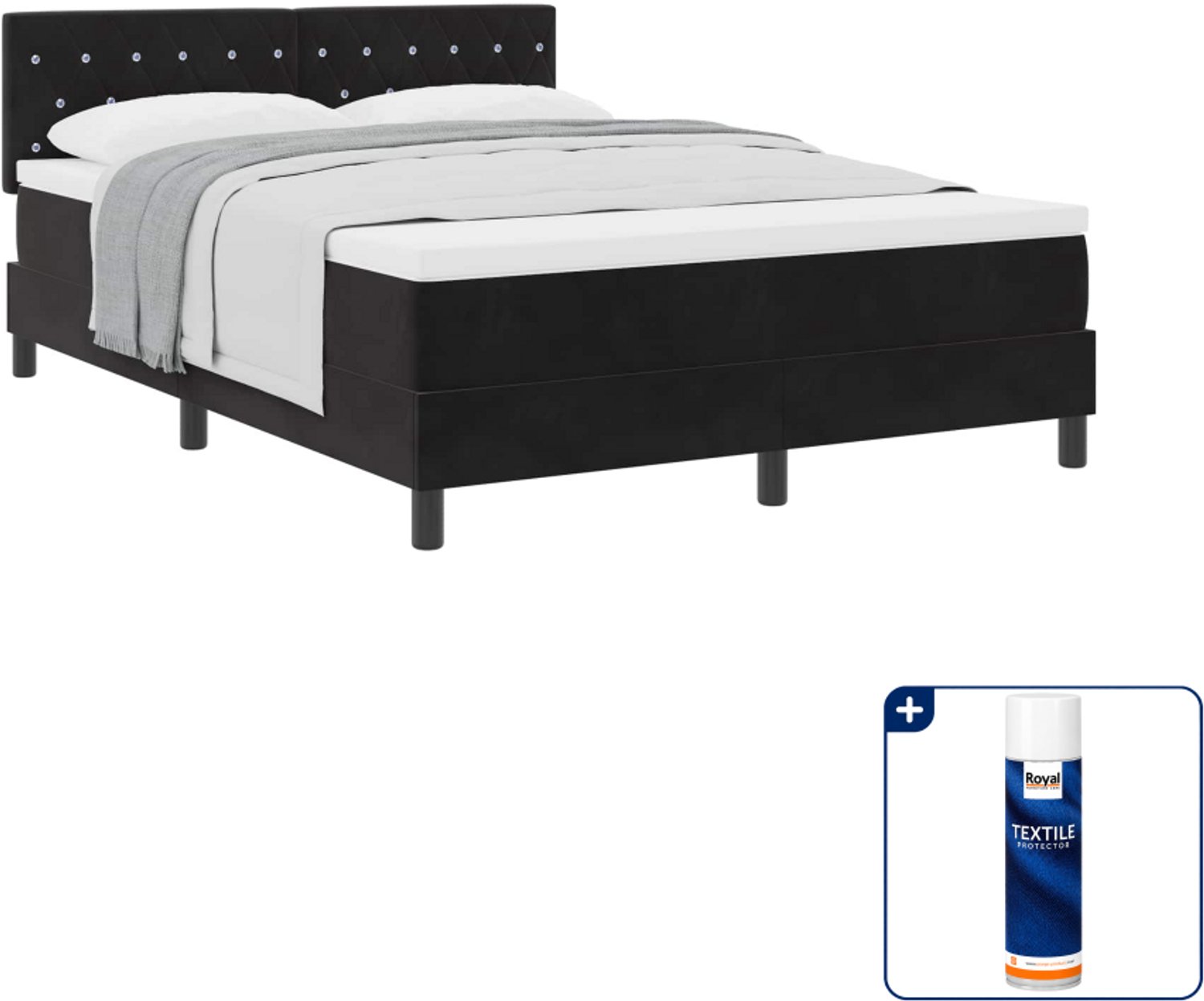 vidaXL boxspringbed met matras - Small double 140 x 200 cm - zwart - Inclusief textielbeschermer 500 ml