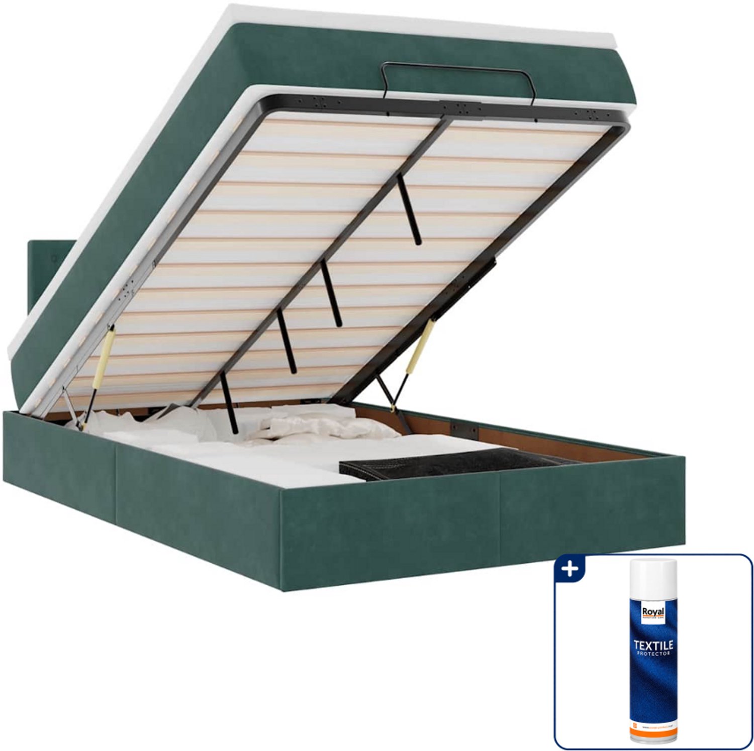 vidaXL bed met matras en LED - 120 x 190 cm - fluweel - donkergroen - Inclusief textielbeschermer 500 ml Zwart