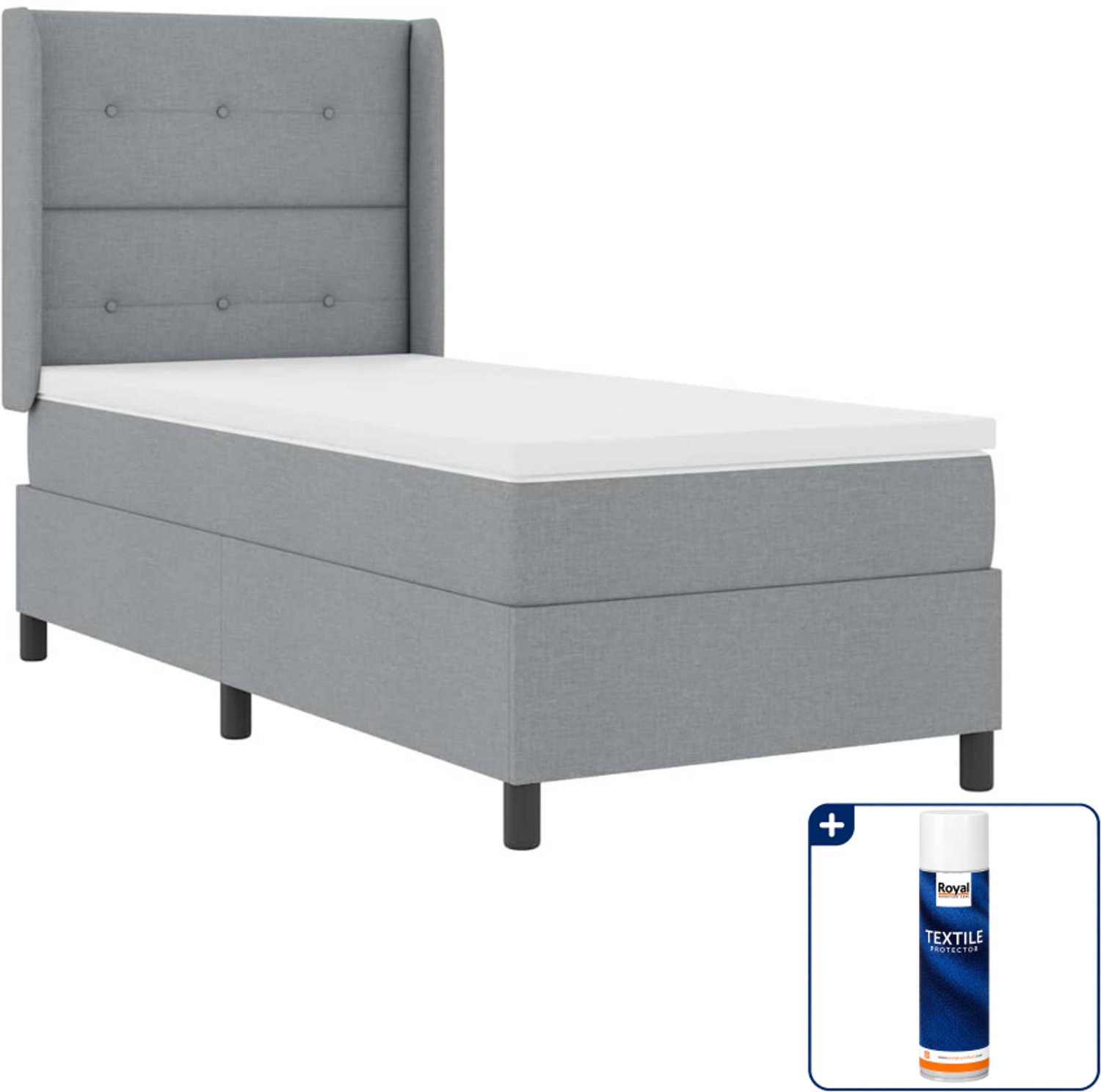 vidaXL led boxspringbed - 80 x 200 cm - lichtgrijs - Inclusief textielbeschermer 500 ml