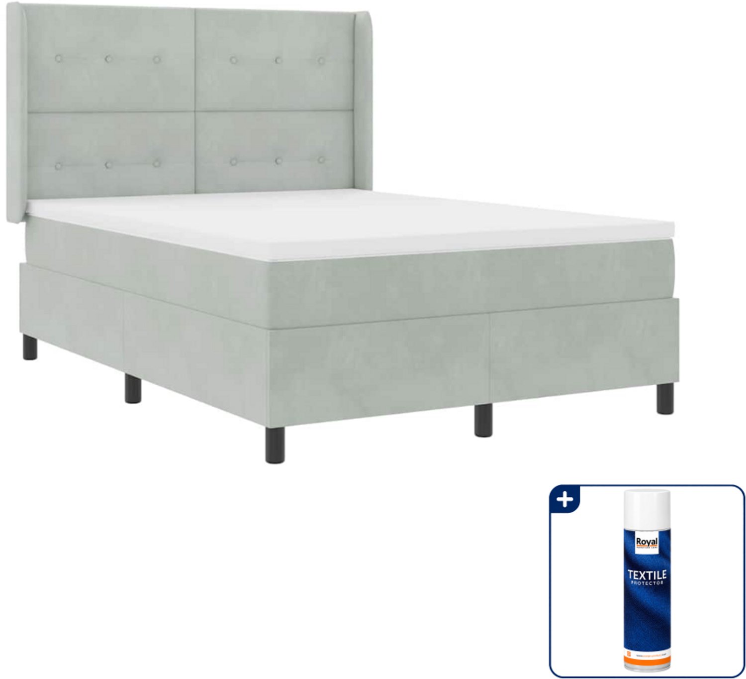 vidaXL boxspringbed Small double - 140 x 200 cm - lichtgrijs - Inclusief textielbeschermer 500 ml