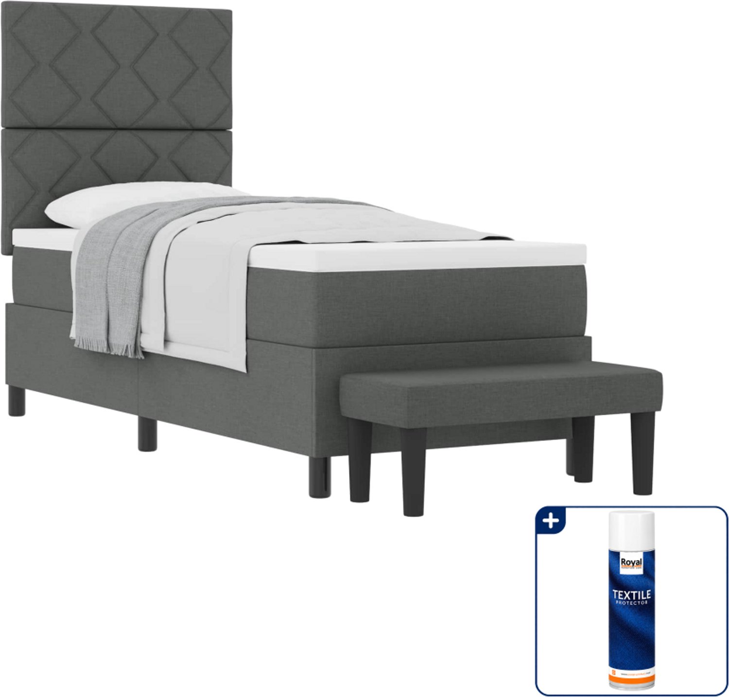 vidaXL boxspringbed - 80 x 200 cm - stof - donkergrijs - Inclusief textielbeschermer 500 ml Blauw