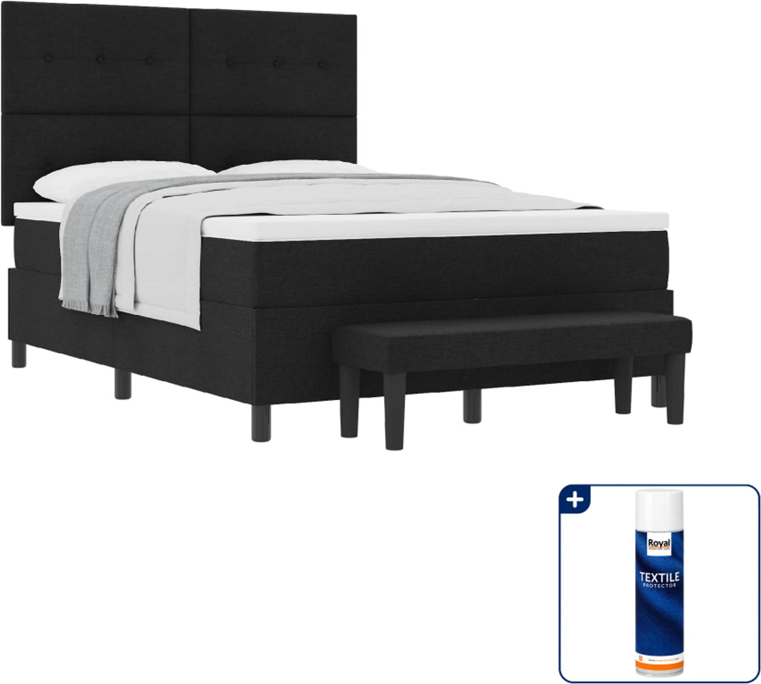 vidaXL Boxspringbed Queensize - 160 x 200 cm - zwart - Inclusief textielbeschermer 500 ml Lichtgrijs