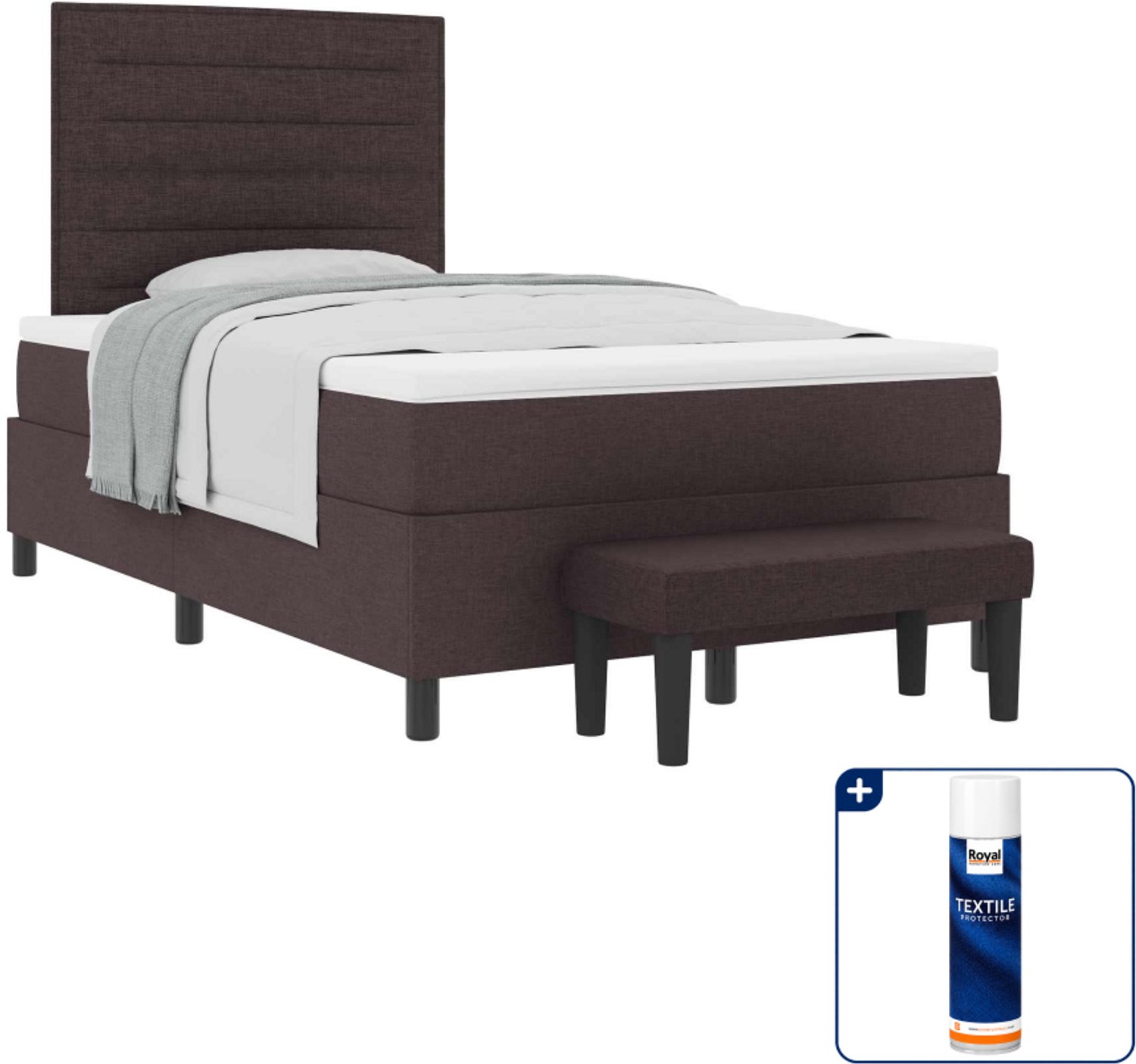 vidaXL boxspringbed - 120 x 190 cm - stof - donkerbruin - Inclusief textielbeschermer 500 ml