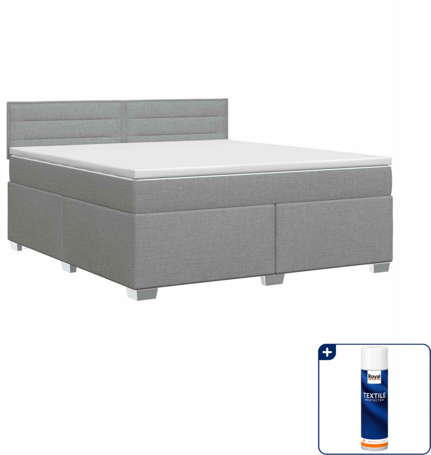 vidaXL boxspringbed Kingsize - 180 x 200 cm - lichtgrijs - Inclusief textielbeschermer 500 ml