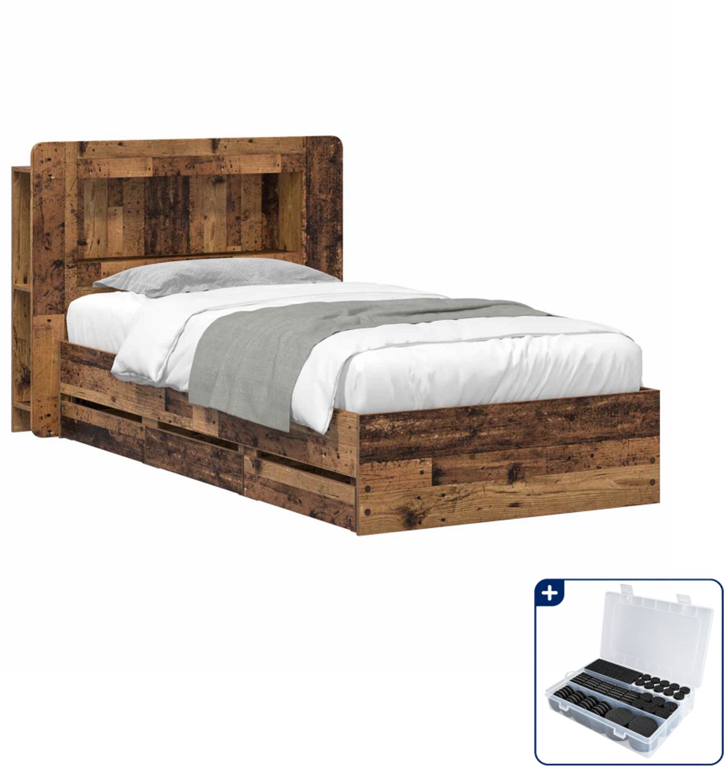 vidaXL Bedframe - 80 x 200 cm - bewerkt hout - oud hout - Inclusief antikrasvilt 177-delig Bruin