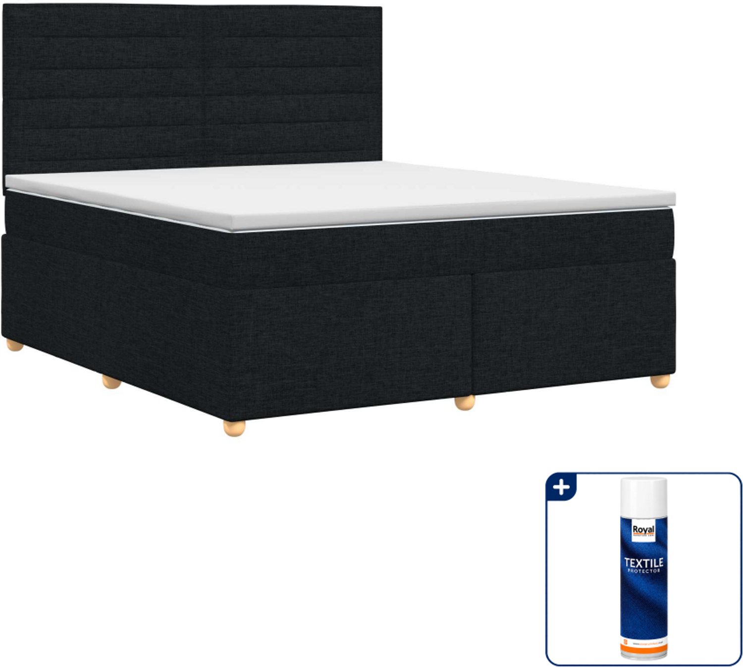 vidaXL boxspringbed Kingsize - 180 x 200 cm - zwart - Inclusief textielbeschermer 500 ml