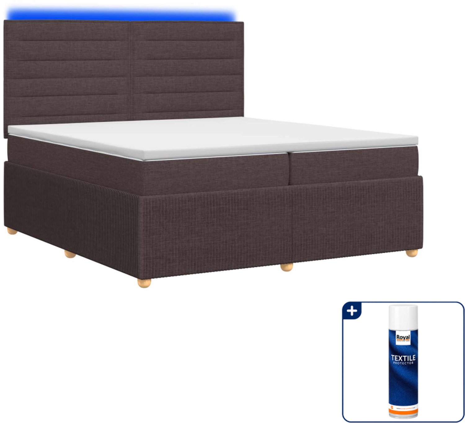 vidaXL LED boxspring bed met matras - 200 x 200 cm - donkerbruin - Inclusief textielbeschermer 500 ml