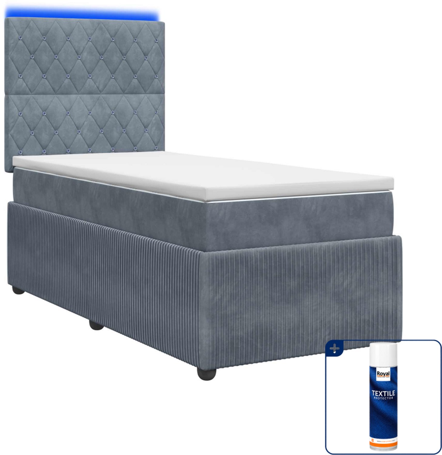 vidaXL LED boxspring met matras - 90 x 190 cm - donkergrijs - Inclusief textielbeschermer 500 ml Donker Grijn