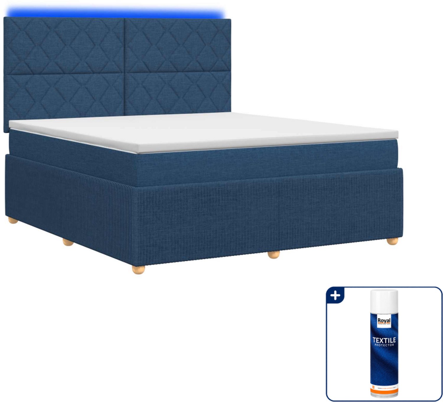 vidaXL Queensize boxspring met matras - 160 x 200 cm - blauw - Inclusief textielbeschermer 500 ml
