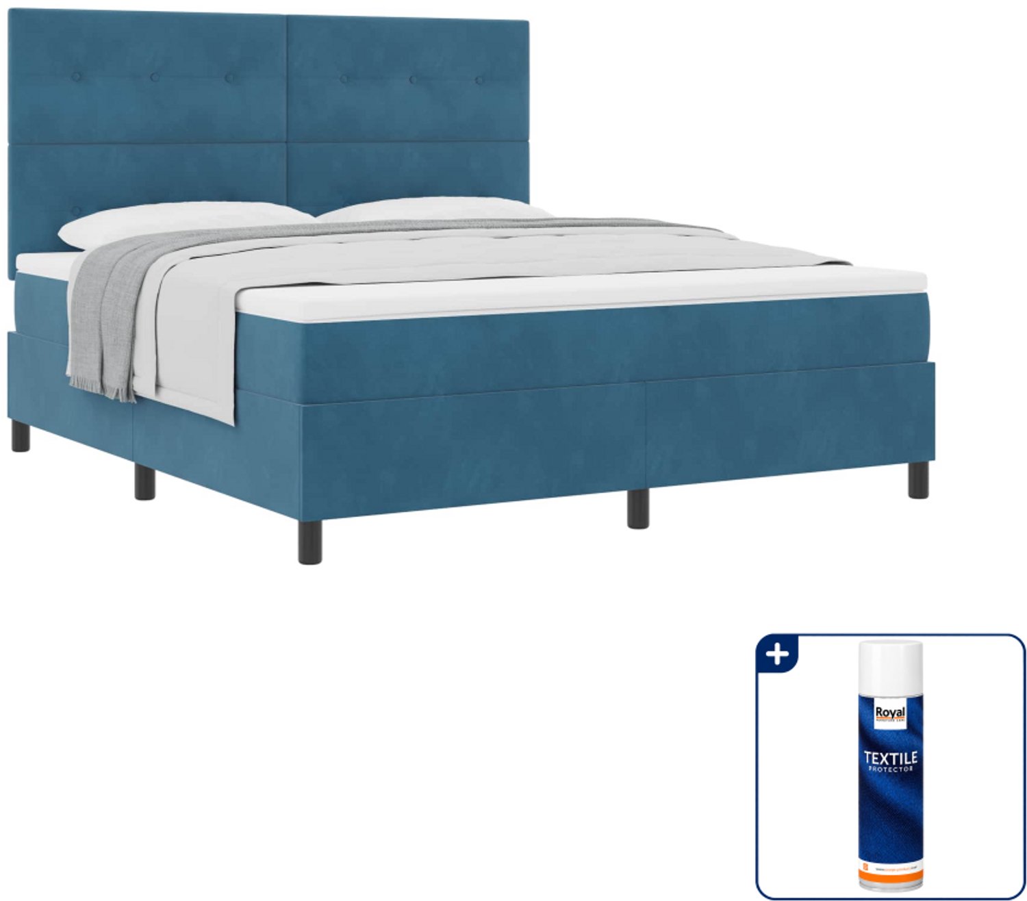 vidaXL boxspringbed Kingsize - 180 x 200 cm - donkerblauw - Inclusief textielbeschermer 500 ml