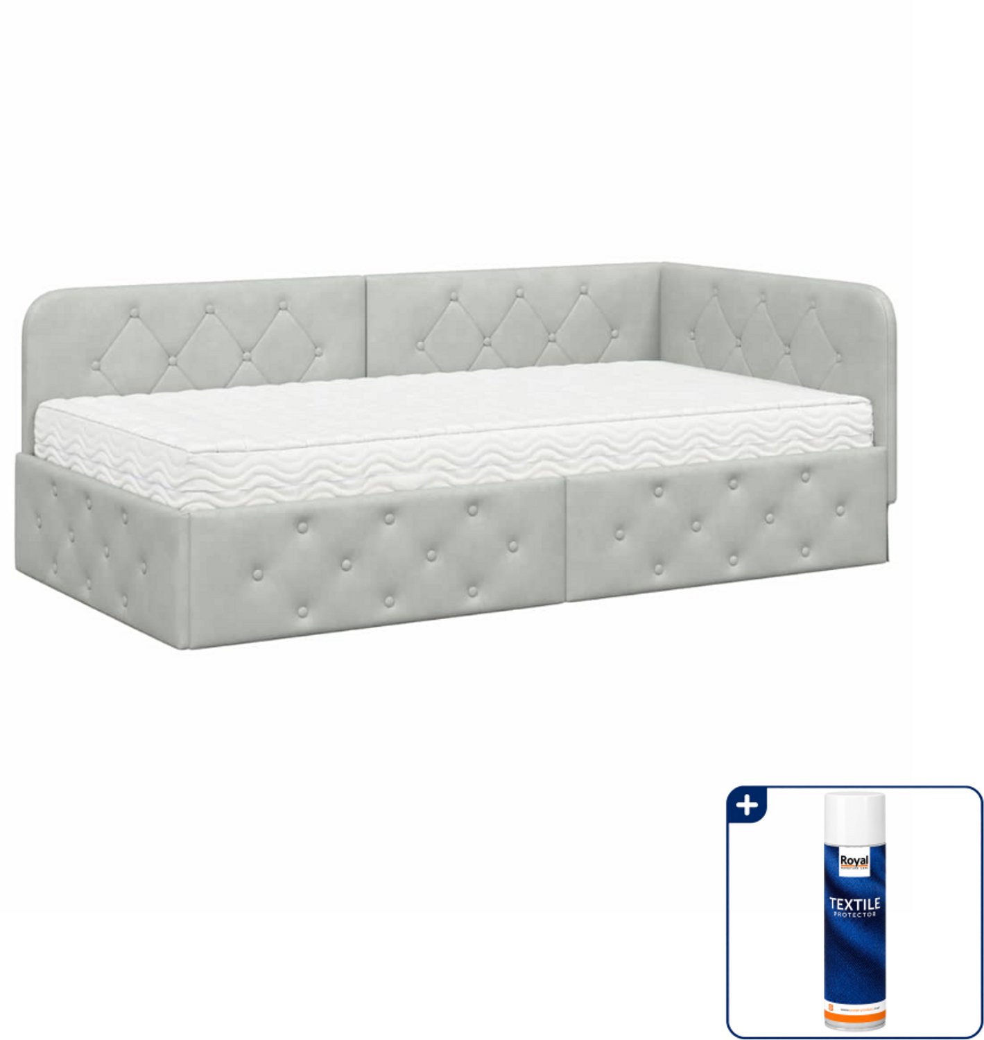 vidaXL hoekbedframe - 90 x 190 cm - fluweel - lichtgrijs - Inclusief textielbeschermer 500 ml Bruin