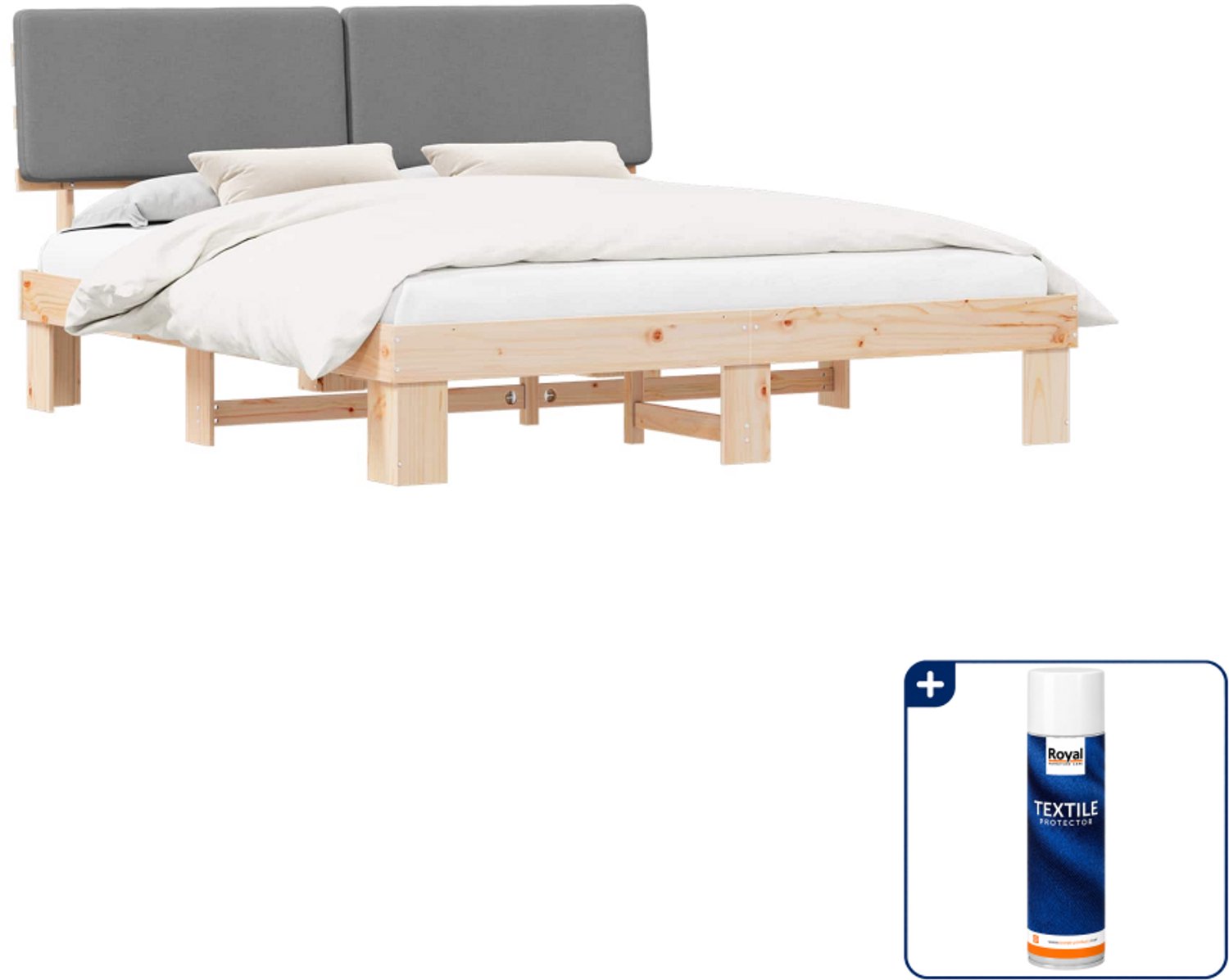 vidaXL bedframe - Kingsize - 180 x 200 cm - lichtgrijs - Inclusief textielbeschermer 500 ml Wit