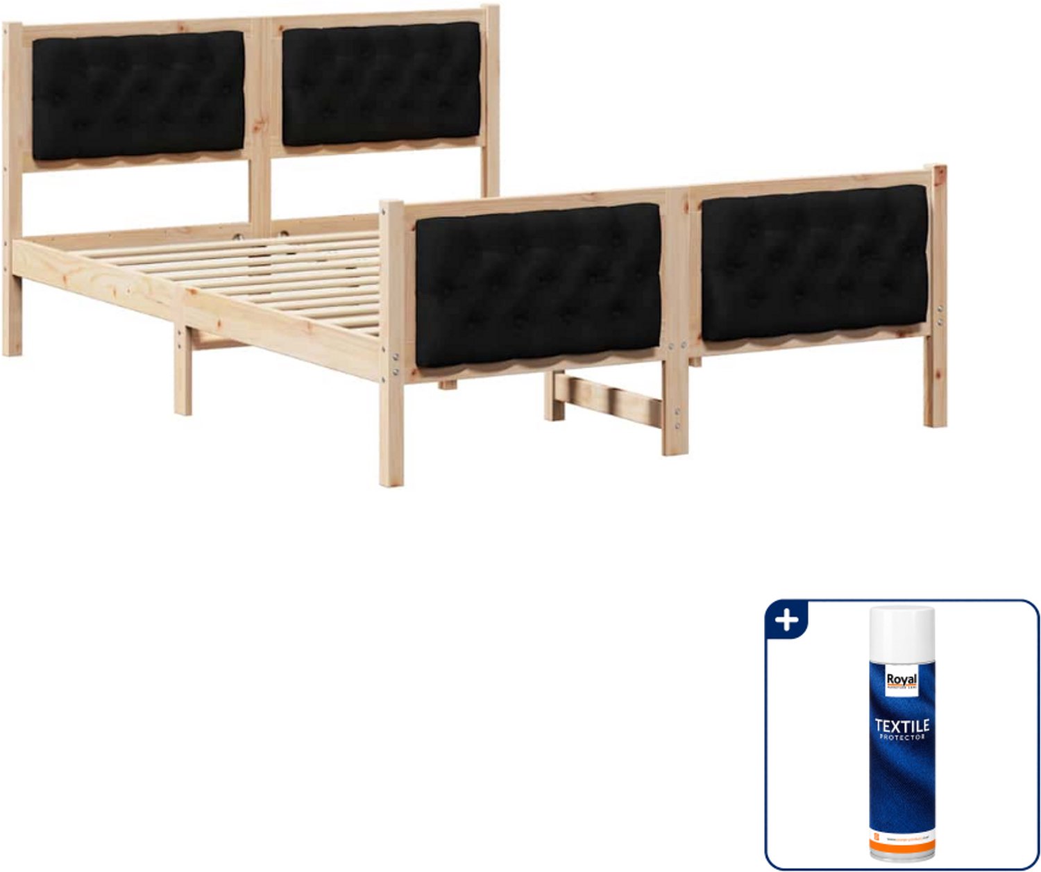 vidaXL Bedframe met hoofdeinde - 140 x 190 cm - zwart - Inclusief textielbeschermer 500 ml