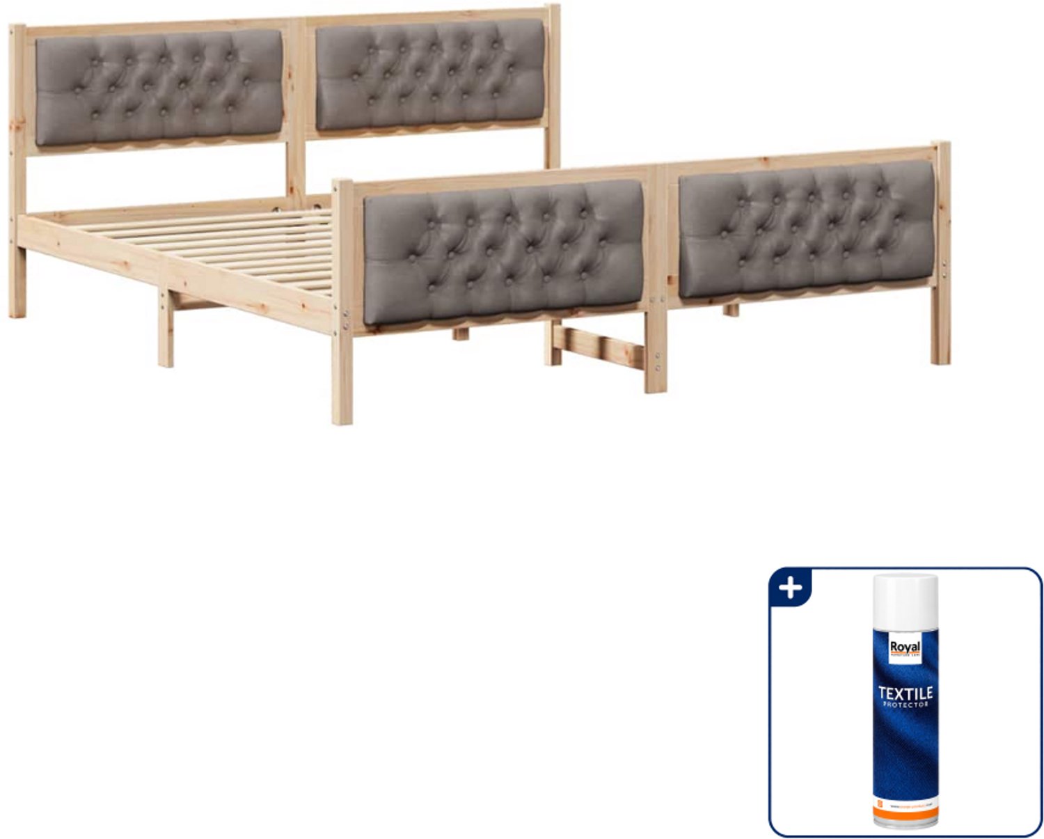 vidaXL Bedframe met hoofdeinde - Super kingsize - 180 x 200 cm - Taupe - Inclusief textielbeschermer 500 ml Bruin