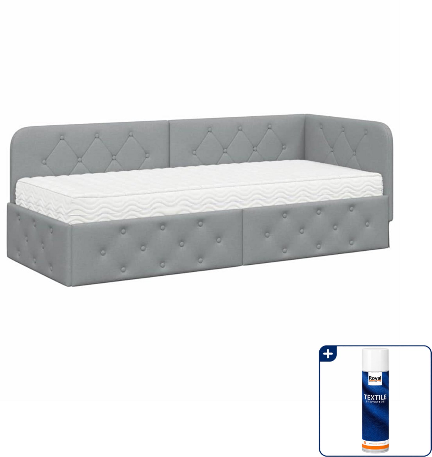 vidaXL hoekbed met matras - 80 x 200 cm - stof - lichtgrijs - Inclusief textielbeschermer 500 ml Zwart