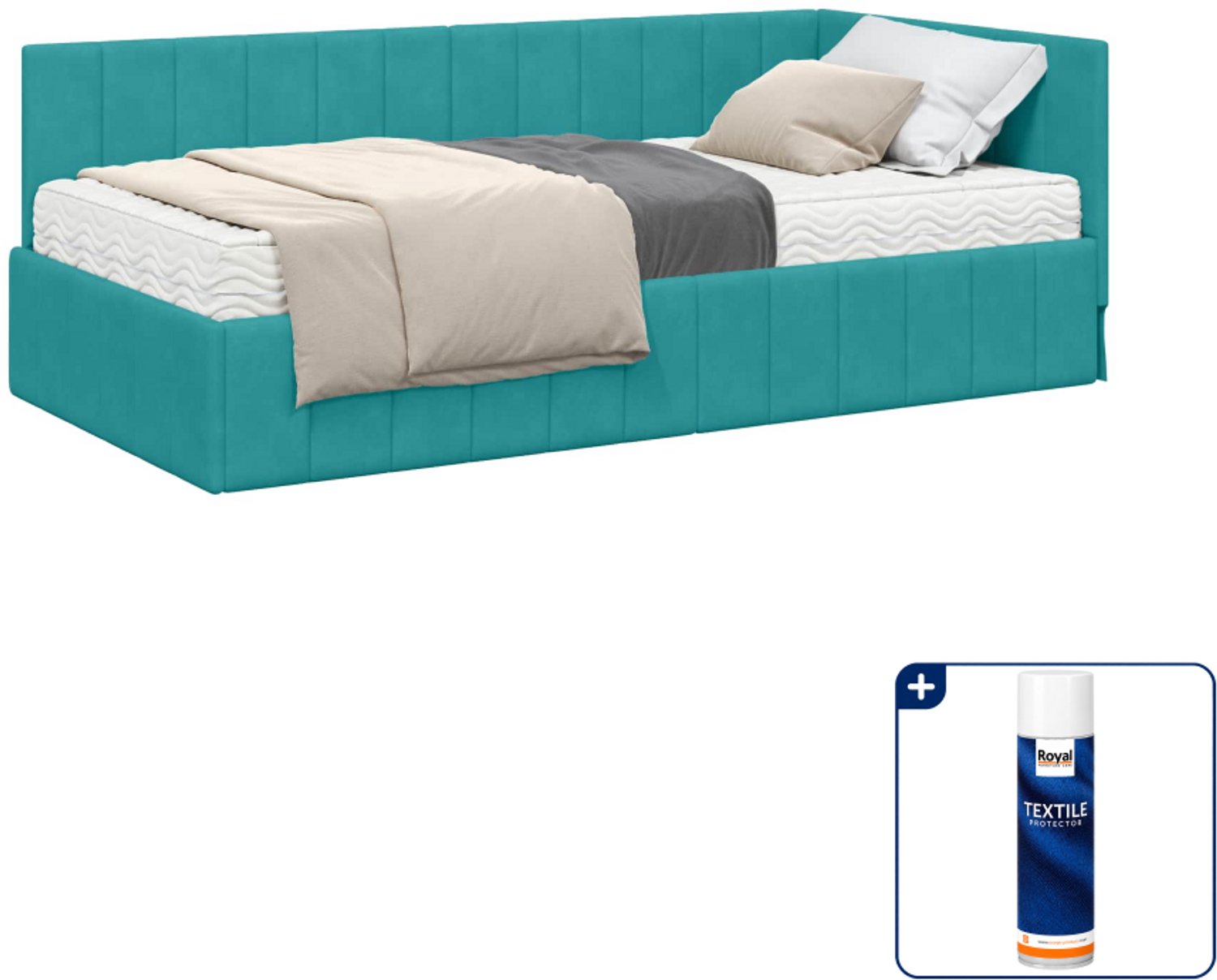 vidaXL hoekbedframe met matras 2 st - 90 x 190 cm - fluweel - turquoise - Inclusief textielbeschermer 500 ml Lichtgrijs