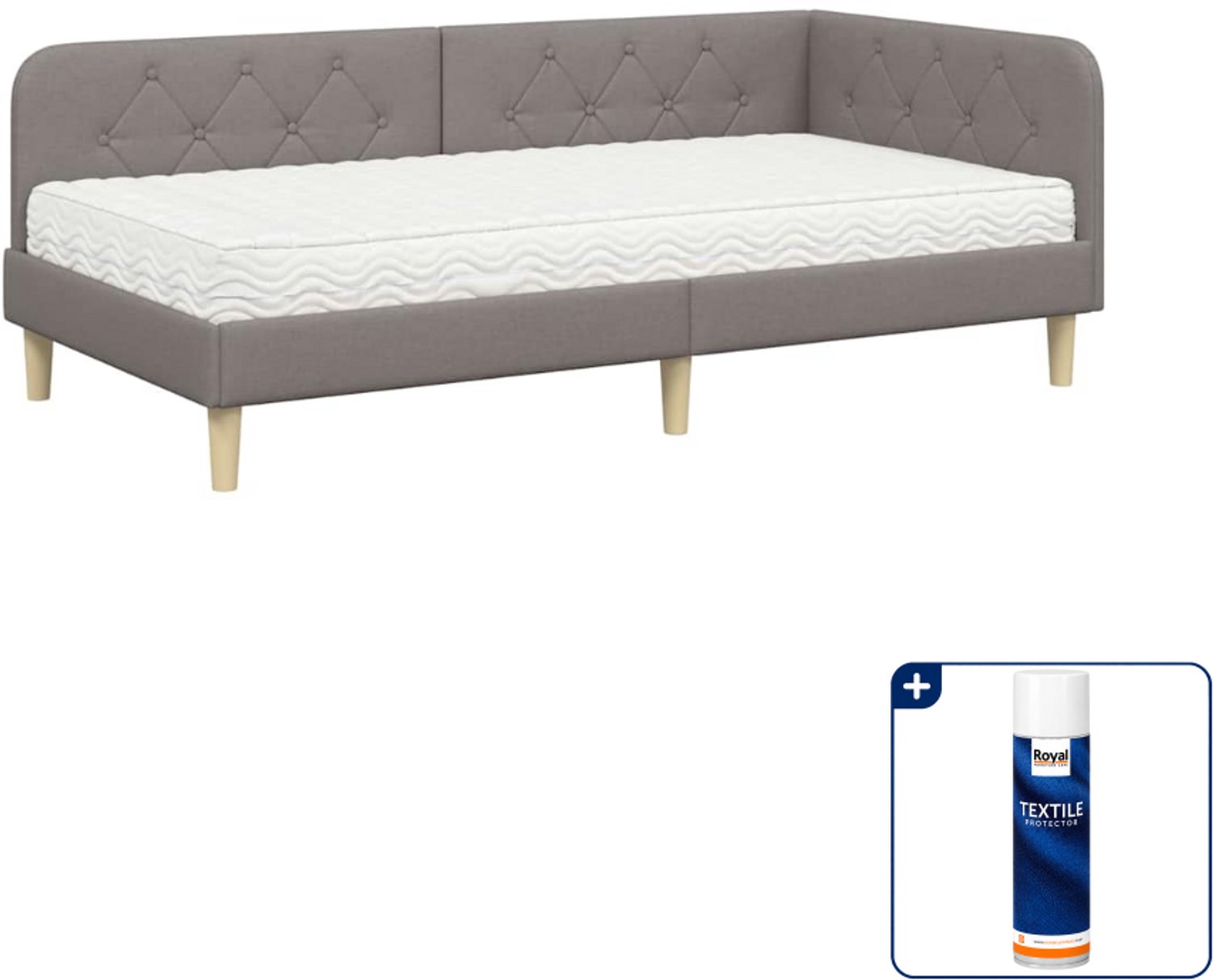 vidaXL hoekbed met matras - 100 x 200 cm - stof - taupe - Inclusief textielbeschermer 500 ml Grijs