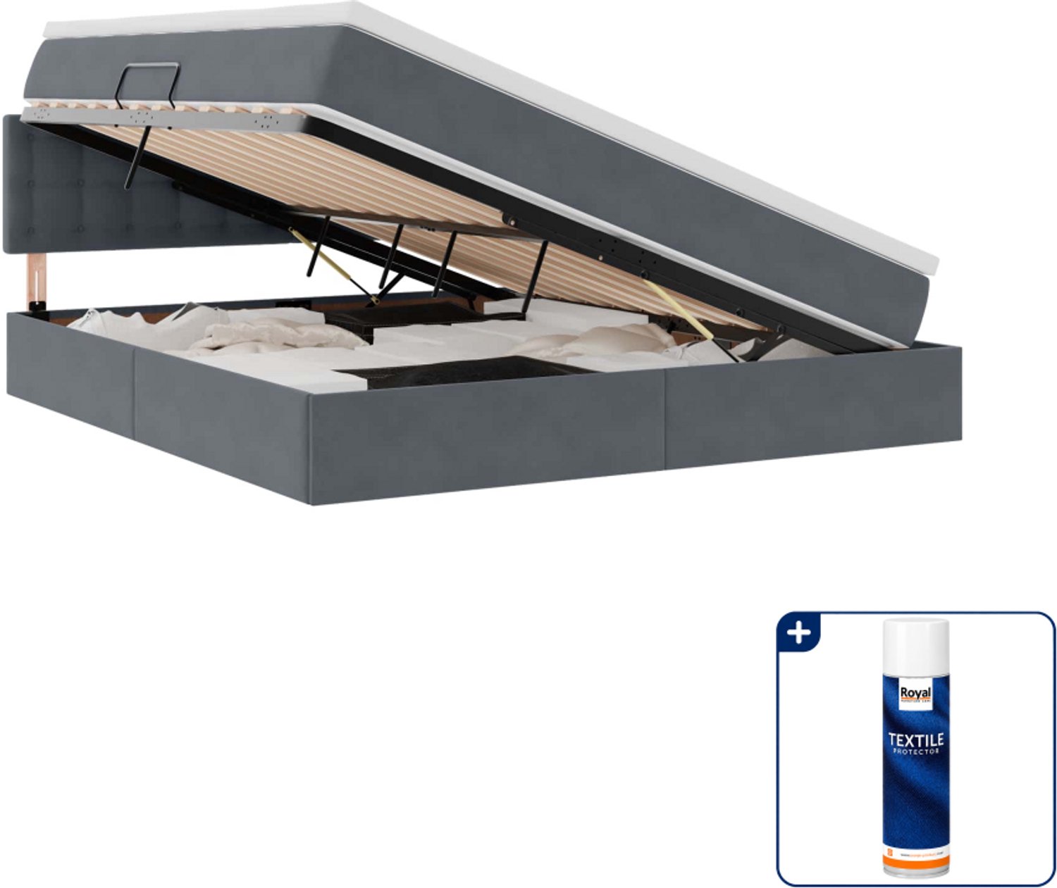 vidaXL Queensize opbergbed met matras - 160 x 200 cm - donkergrijs - Inclusief textielbeschermer 500 ml Lichtgrijs