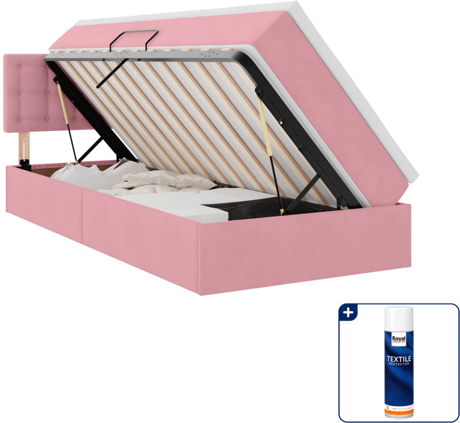 vidaXL led opslagbed met matras - 100 x 200 cm - fluweel - roze - Inclusief textielbeschermer 500 ml Lichtgrijs