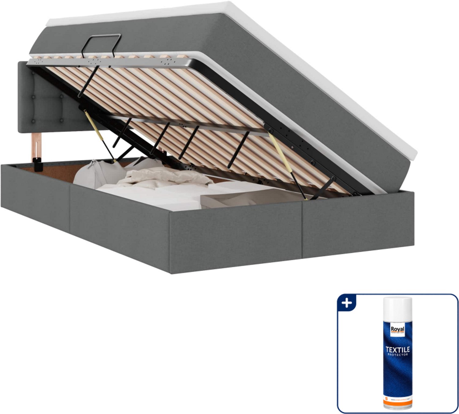 vidaXL led opslagbed met matras - 120 x 200 cm - donkergrijs - Inclusief textielbeschermer 500 ml Groen