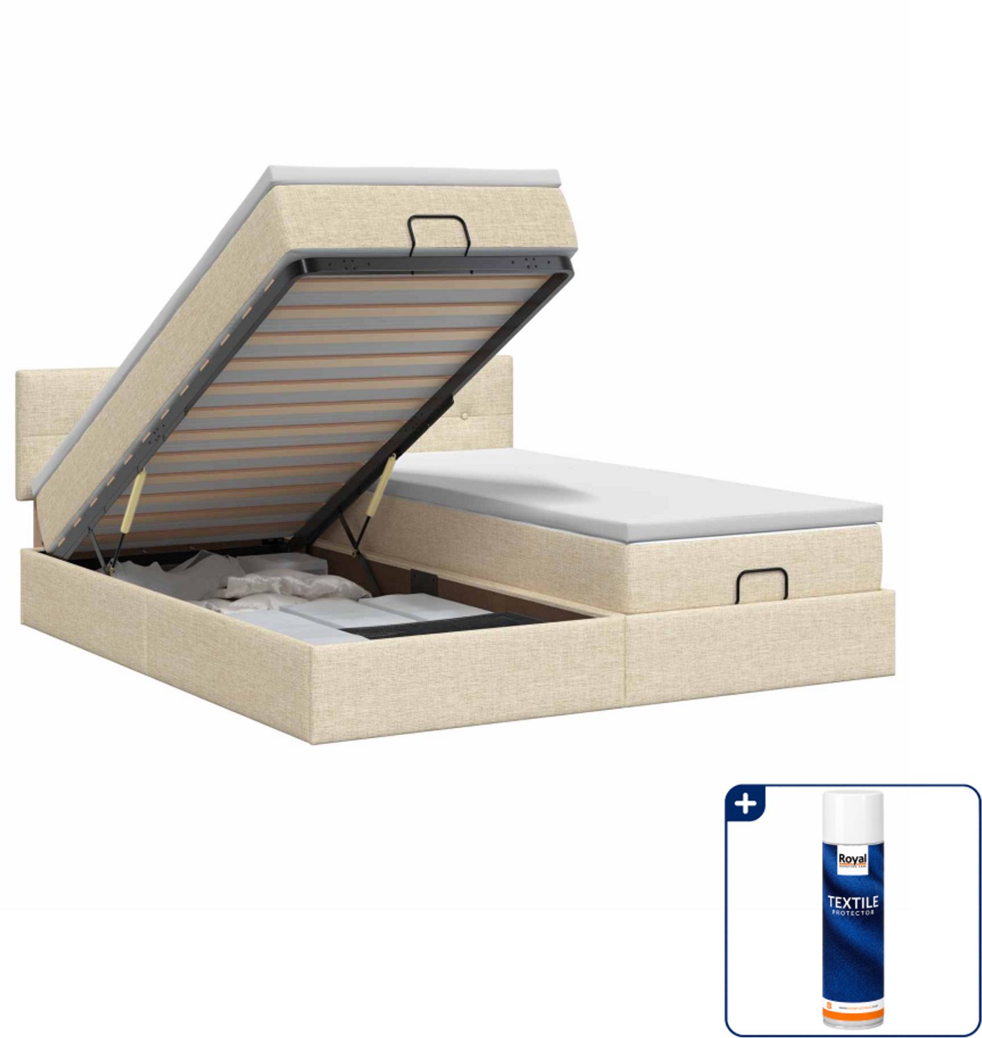 vidaXL 2-delig ottoman bed - 200 x 200 cm - stof - crèmekleurig - Inclusief textielbeschermer 500 ml