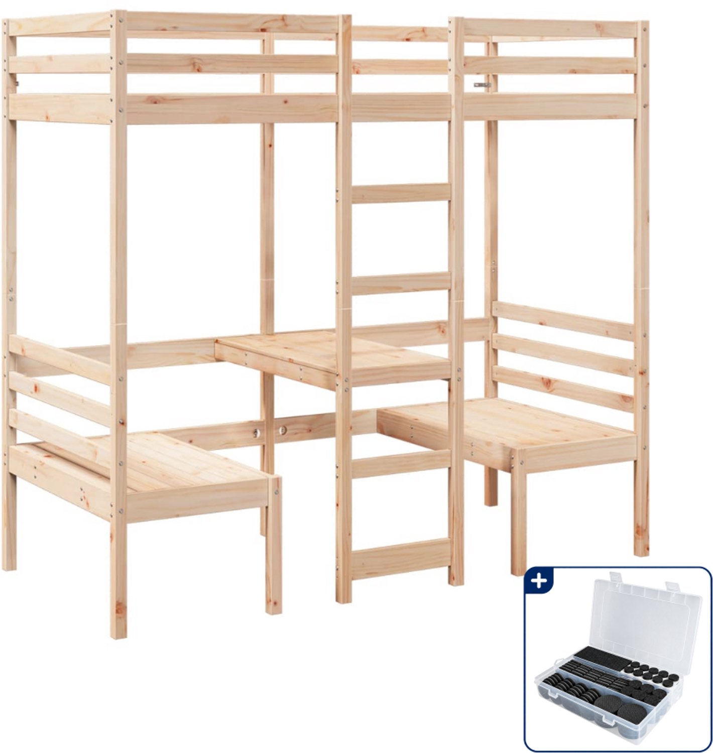 vidaXL hoogslaper met bureau en 2 stoelen - 90 x 190 cm - grenenhout - Inclusief antikrasvilt 177-delig Bruin