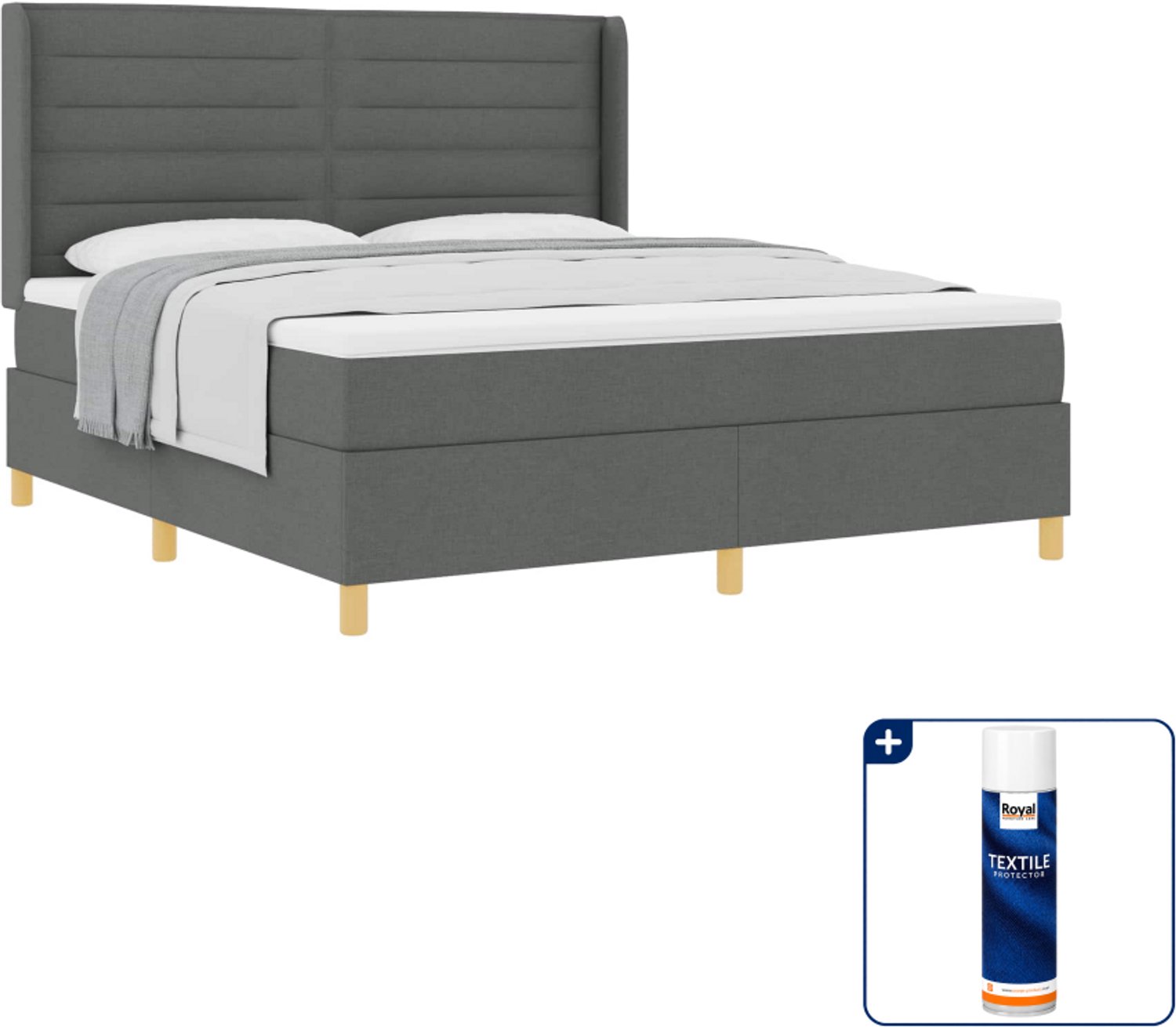 vidaXL boxspringbed - Kingsize 180 x 200 cm - stof - donkergrijs - Inclusief textielbeschermer 500 ml