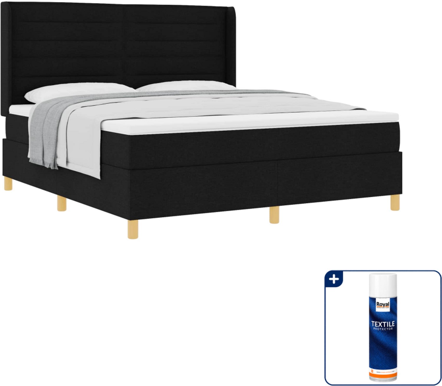 vidaXL Boxspringbed - Kingsize - 180 x 200 cm - stof - zwart - Inclusief textielbeschermer 500 ml